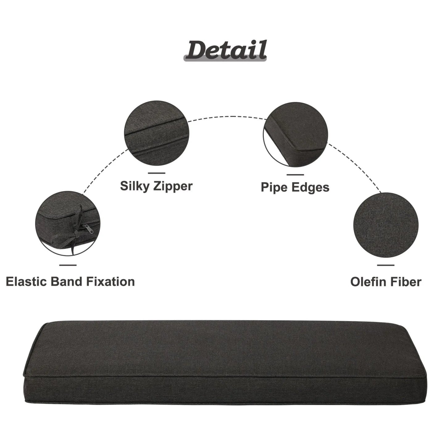 46x18x3 inch Patio Bench Cushion - Charcoal