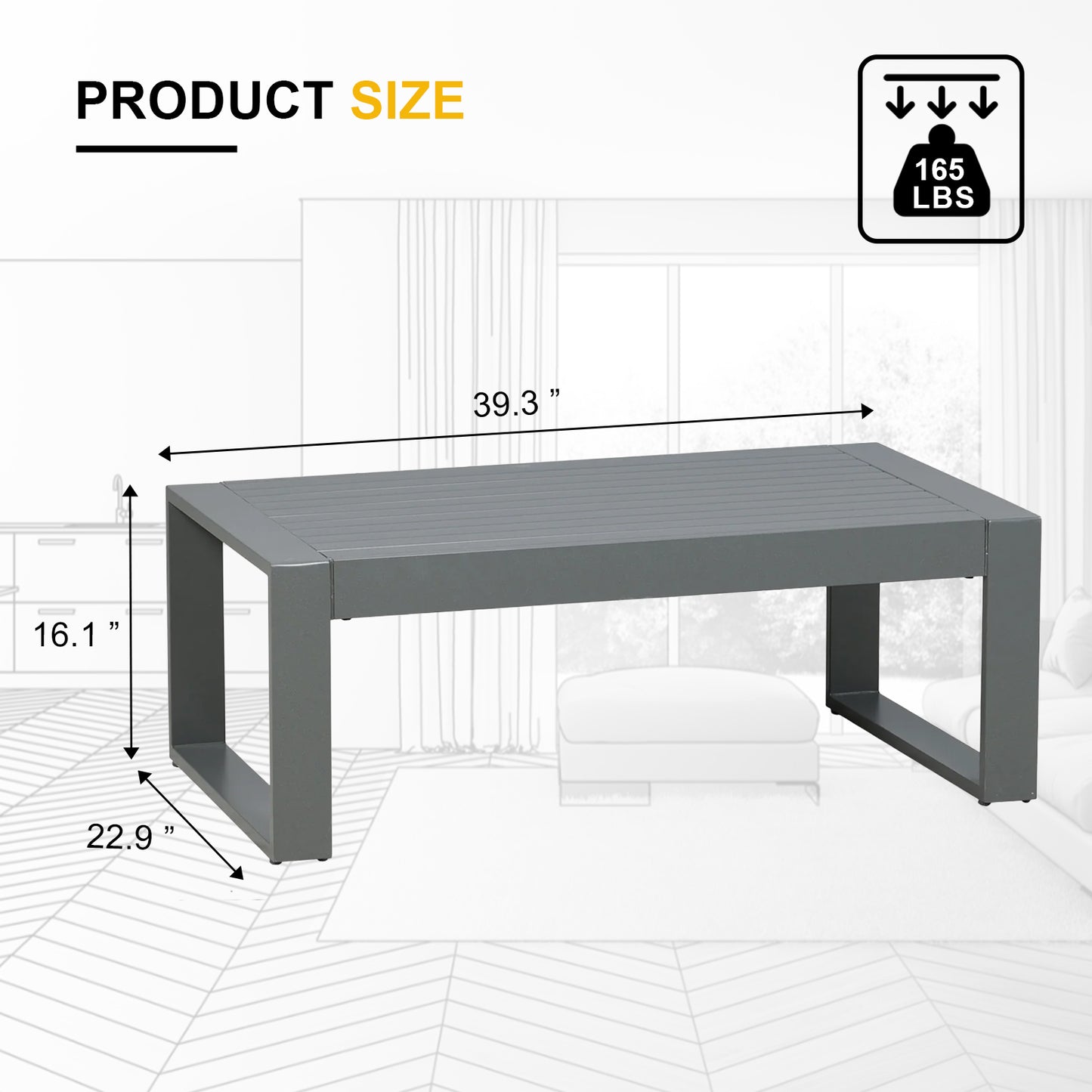39.3x23x16 inch Aluminum Outdoor Coffee Table Aoodor