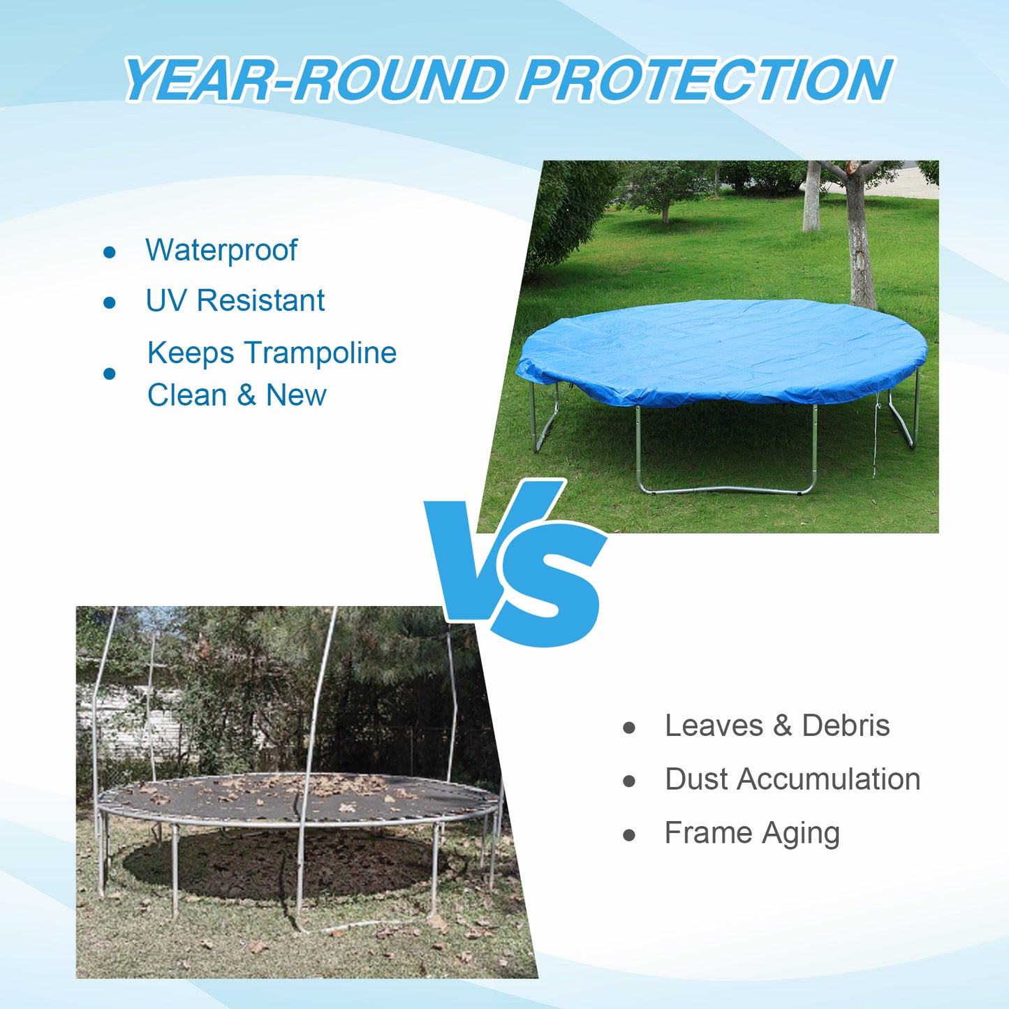Trampoline Rain Cover, Waterproof Trampoline Tarp for Sun Snow Wind Protection