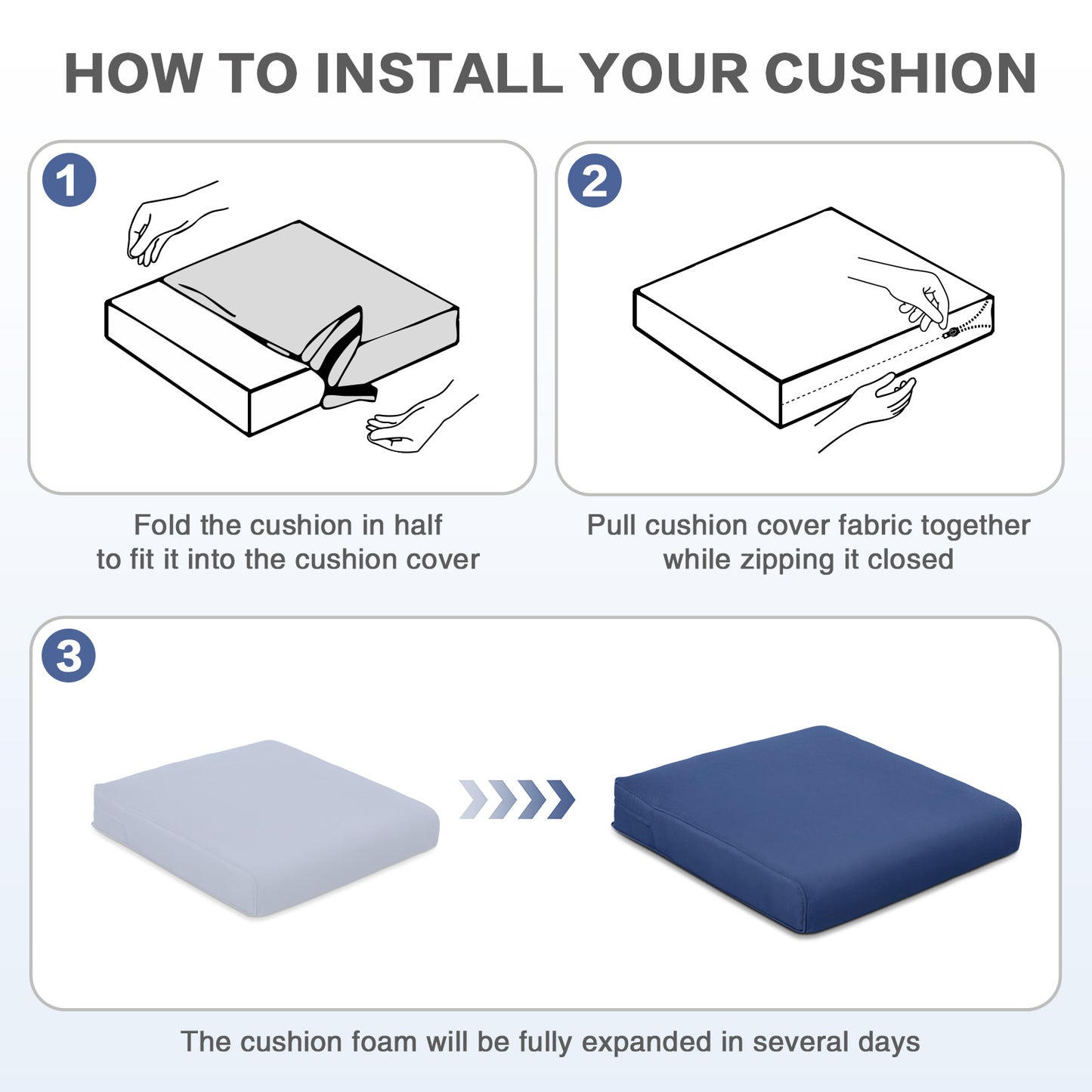 Outdoor Chair Cushion , Removable Cover with Hidden Zipper, Adaptable Secure Ties - Navy Blue Aoodor