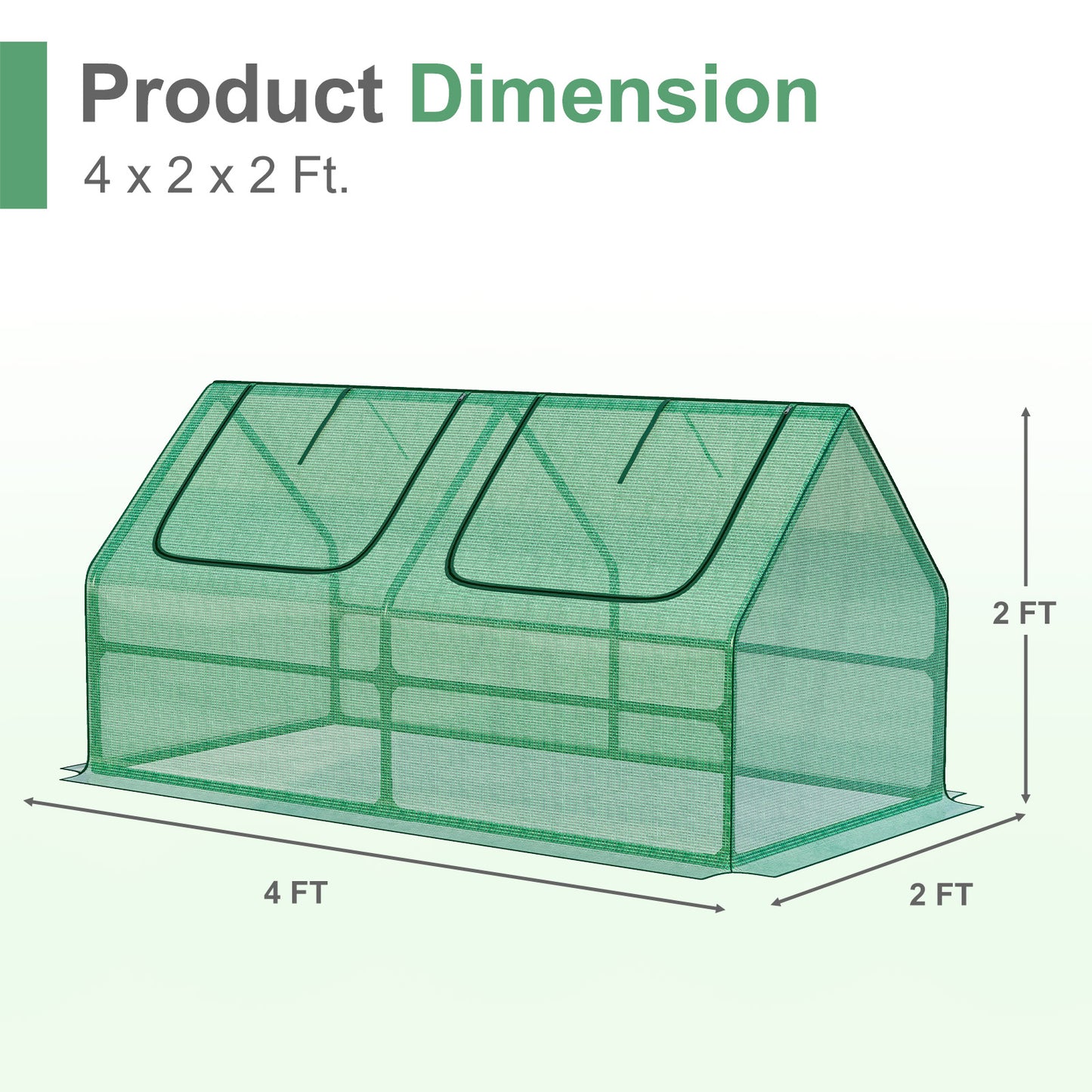 4x2x2 ft. Mini Greenhouse with Zipper Doors, Water Resistant & UV Protected