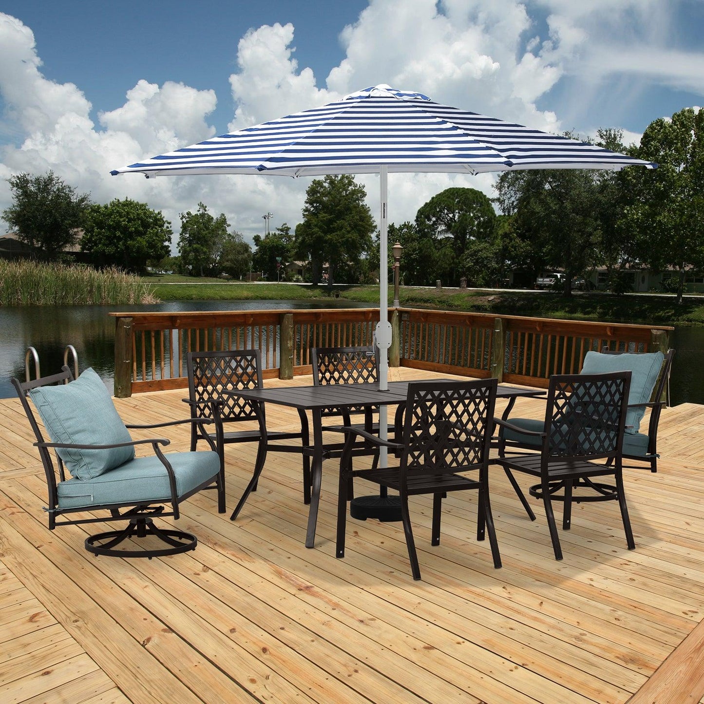 59x38 inch Patio Dining Table for 6 People, Metal Outdoor Table with Adjustable Umbrella Hole