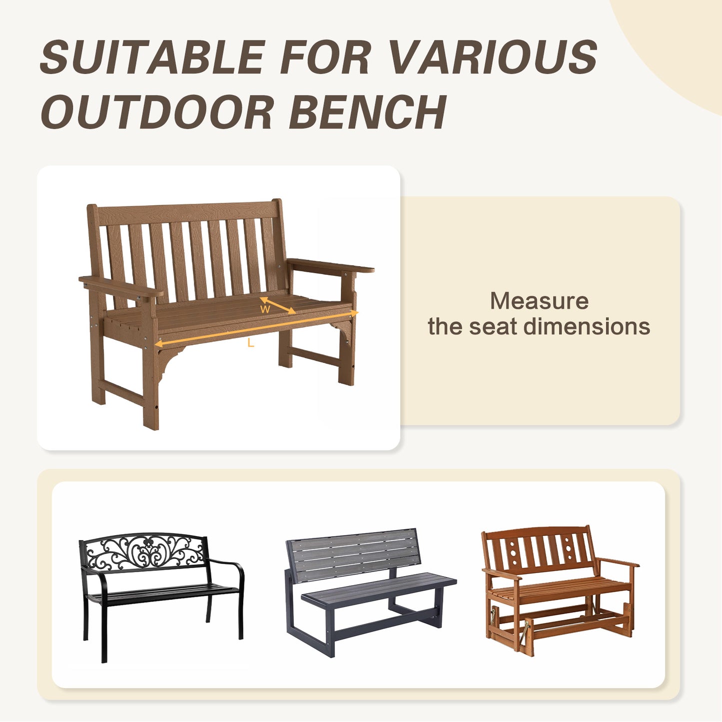 Outdoor Polyester Tufted Bench Cushion, Water & Fade Resistant, Brown