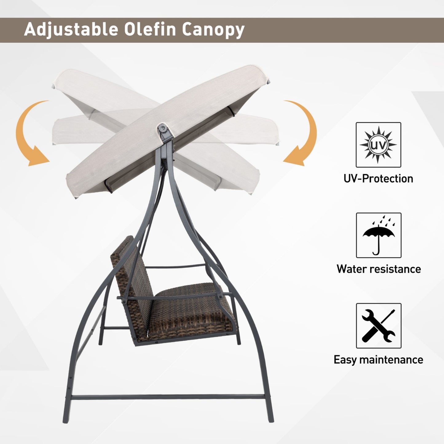3-Seat Outdoor Rattan Patio Swing with Adjustable Canopy Aoodor