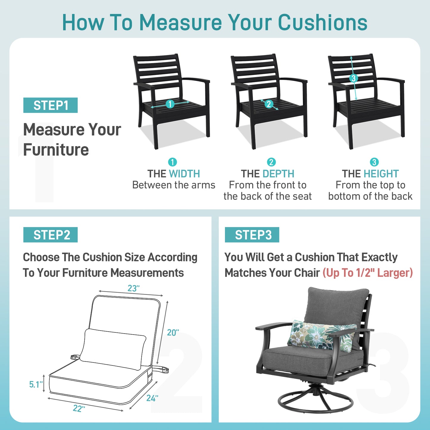 Patio Deep Chair Cushion, 2 Back 2 Seater 2 Pillow, Charcoal