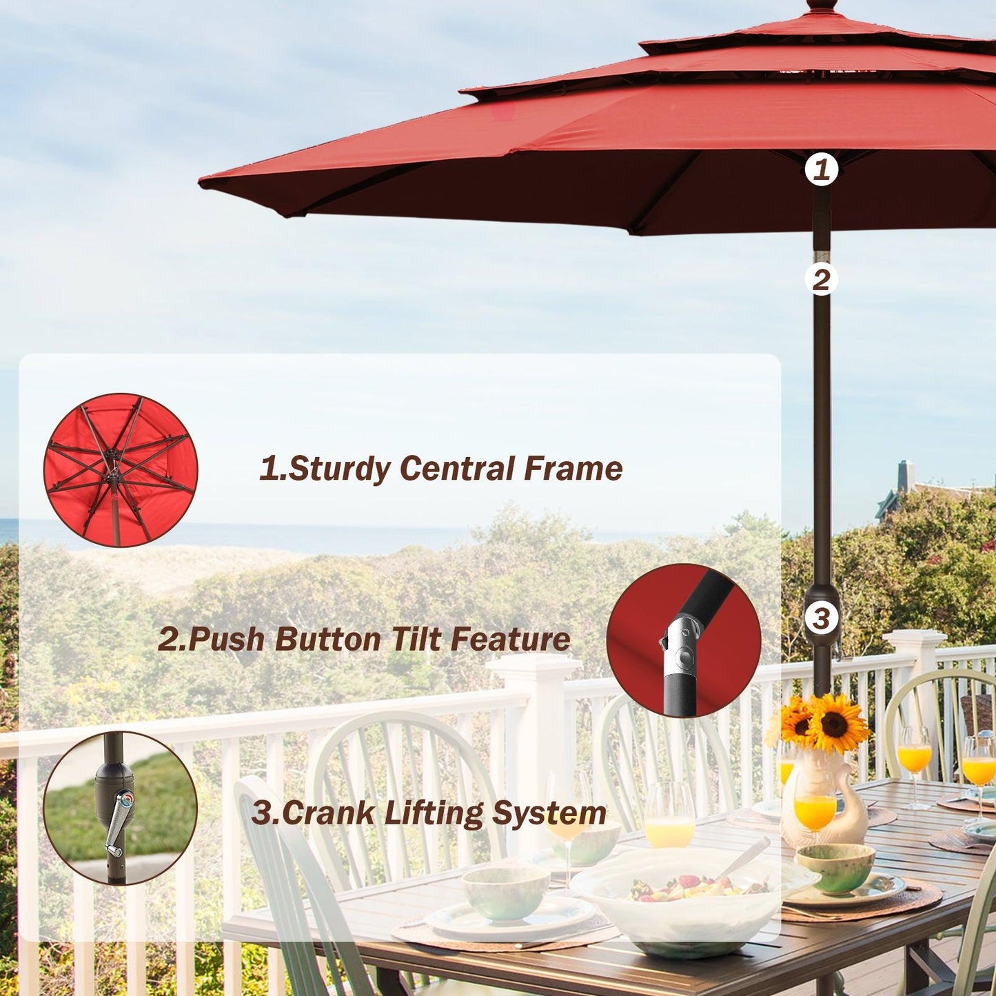 3 Tier 10ft. Patio Umbrella - Market Umbrella with Crank (No Base)