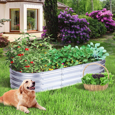59(L)x24(W)x12(H)inch Galvanized Raised Garden Bed Kit, Outdoor Garden Planter Oval Large Boxes for Vegetables, Flowers, Herbs - Silver Aoodor