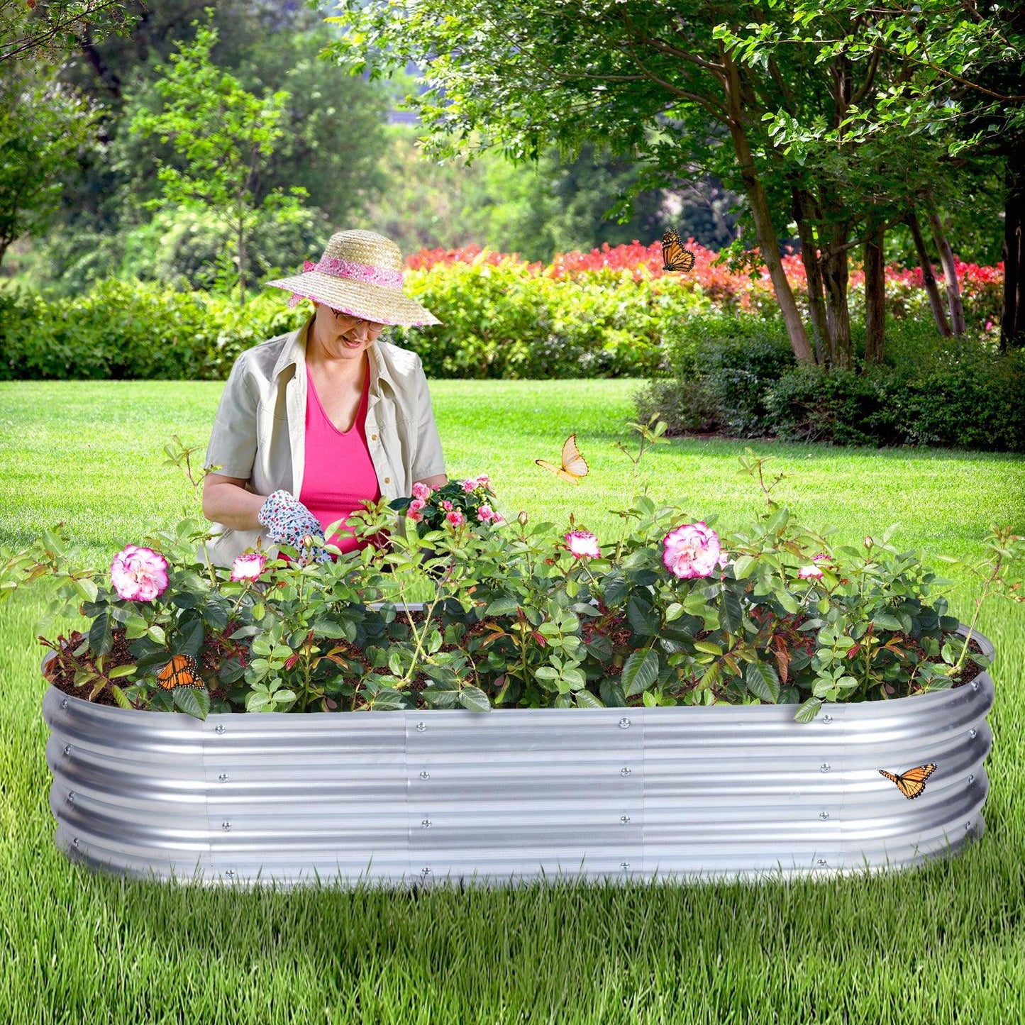 59(L)x24(W)x12(H)inch Galvanized Raised Garden Bed Kit, Outdoor Garden Planter Oval Large Boxes for Vegetables, Flowers, Herbs - Silver Aoodor