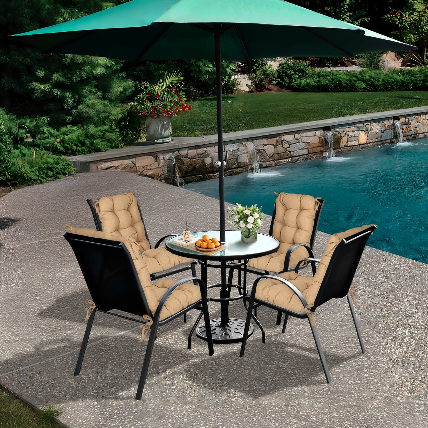 Outdoor Tufted High Back Cushions Patio Replacement Chair Cushion with Ties - Brown