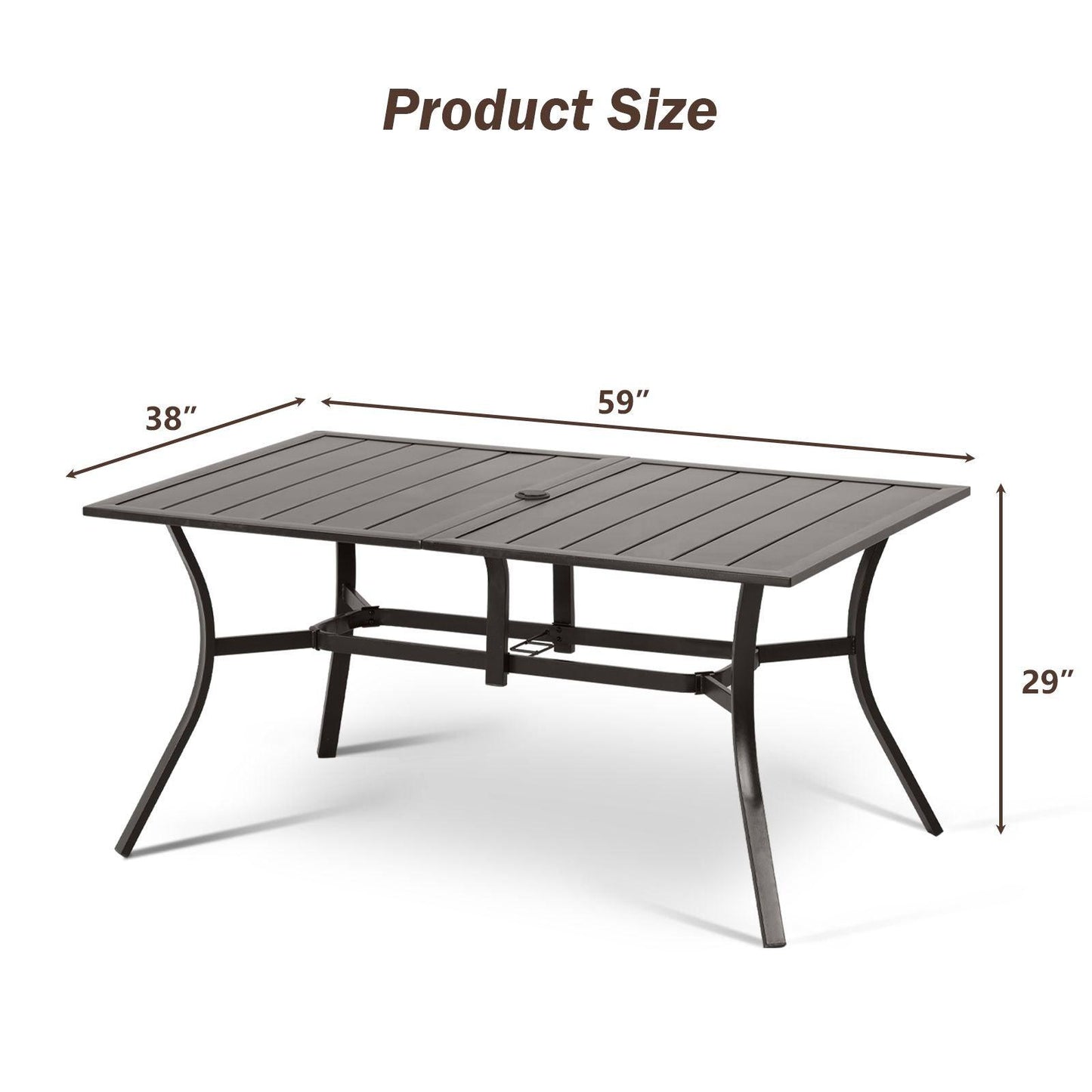 59x38 inch Patio Dining Table for 6 People, Metal Outdoor Table with Adjustable Umbrella Hole