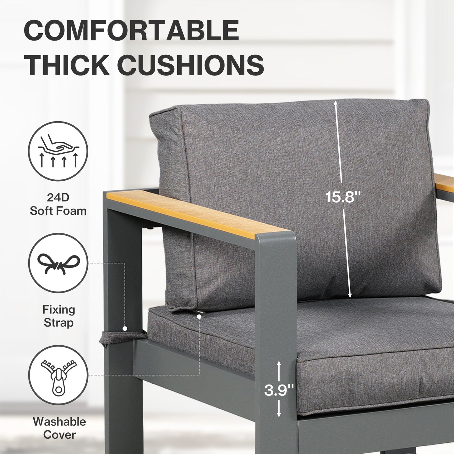 2 PCS Armchairs Aluminum Sofa Couch Deep Seat with Thick Cushions