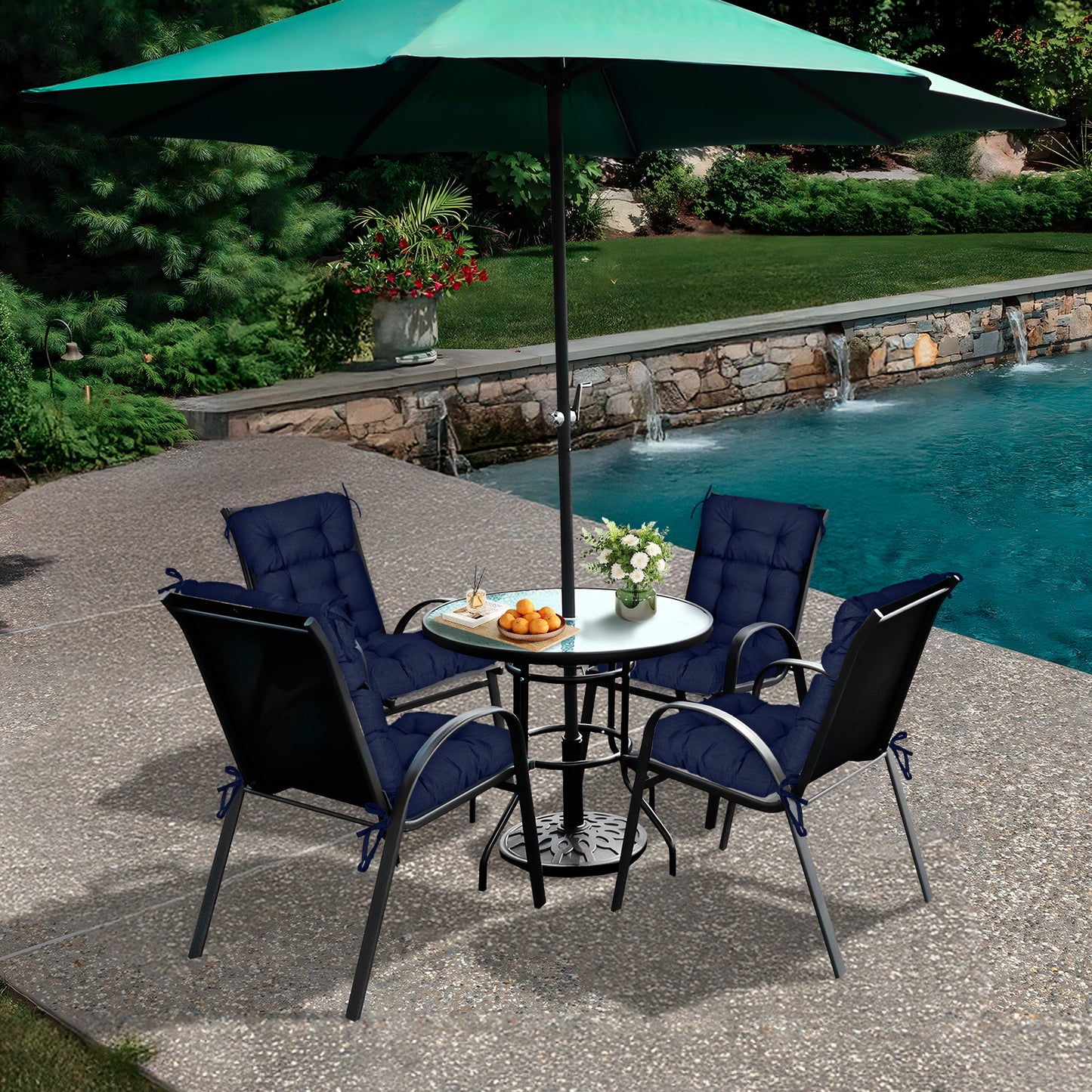 Tufted Outdoor High Back Chair Cushions Patio Rocking Pads for Furniture, Dark Blue