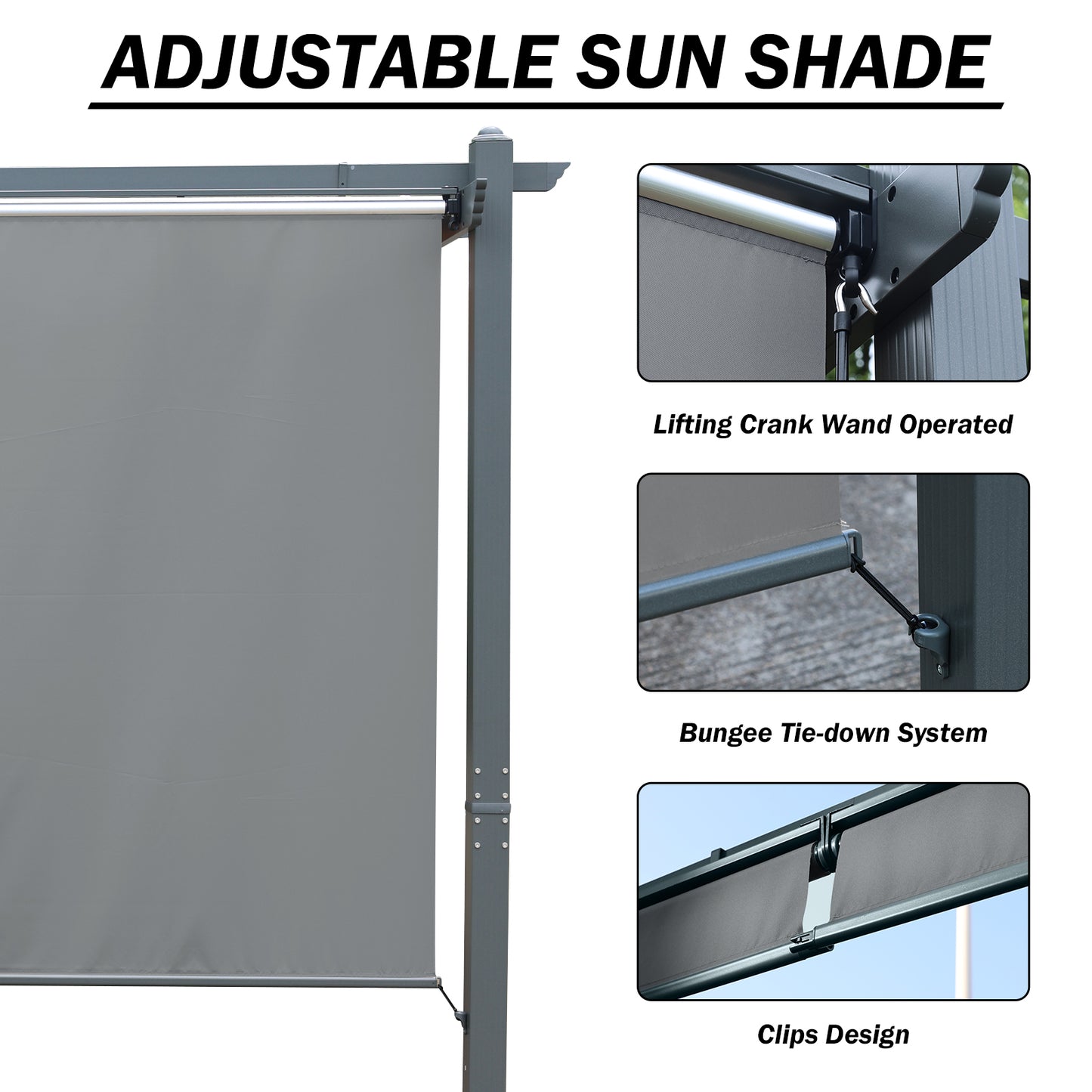 12x20 ft. Outdoor Pergola with Retractable Shade Canopy, Aluminum Frame, Roller Shade Curtain