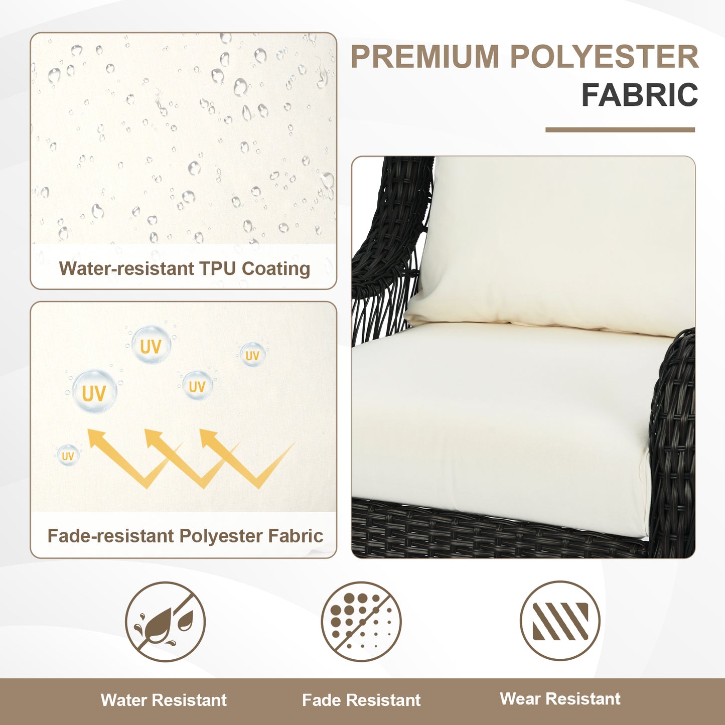 Waterproof Outdoor Deep Seat Cushion Set with Adjustable Straps & Removable Cover - Ivory White Aoodor
