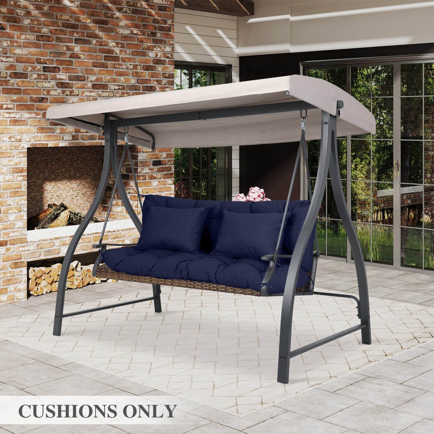 59" Tufted Porch Swing Cushions, Extra 5.1" Thick Outdoor Swing Bench Replacement Cushion with Backrest and 2 Pillows - Dark Blue