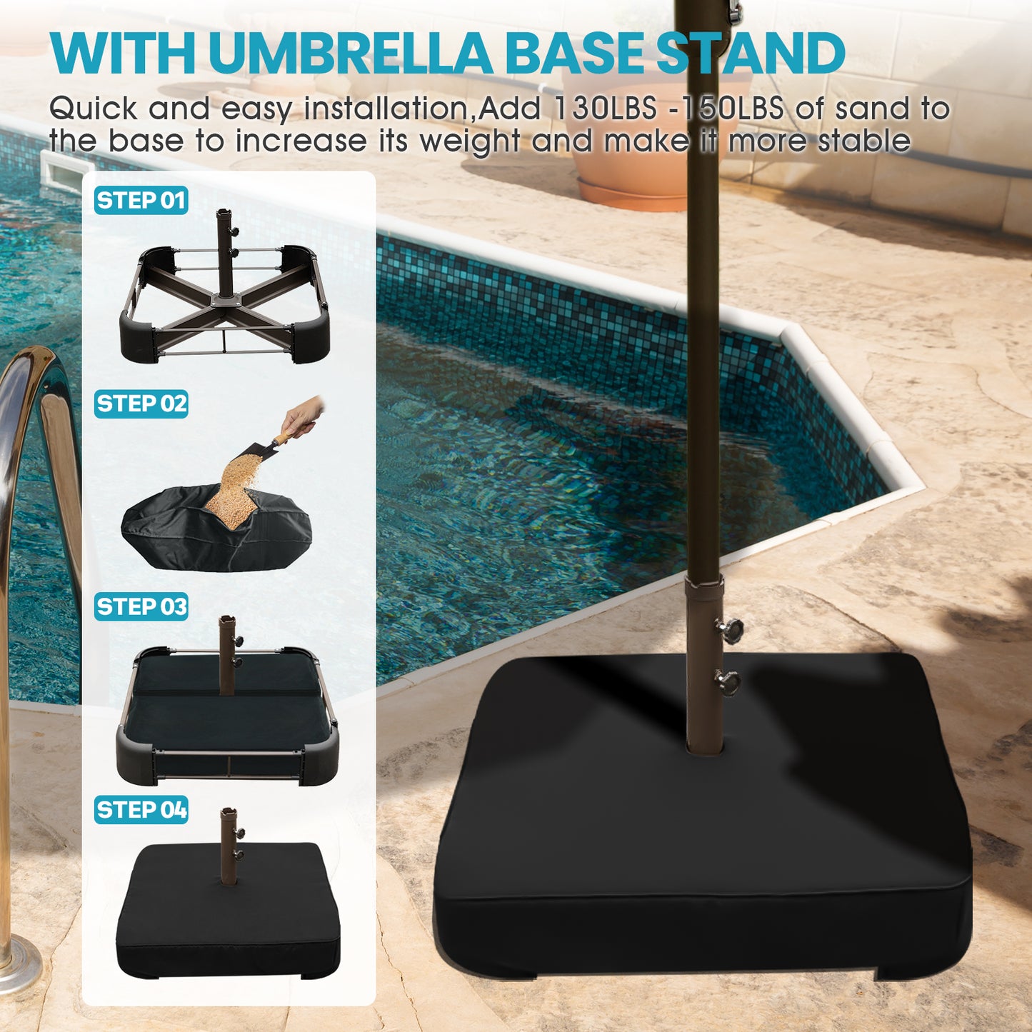 15 ft. Double Sided Patio Market Umbrella with Base Stand