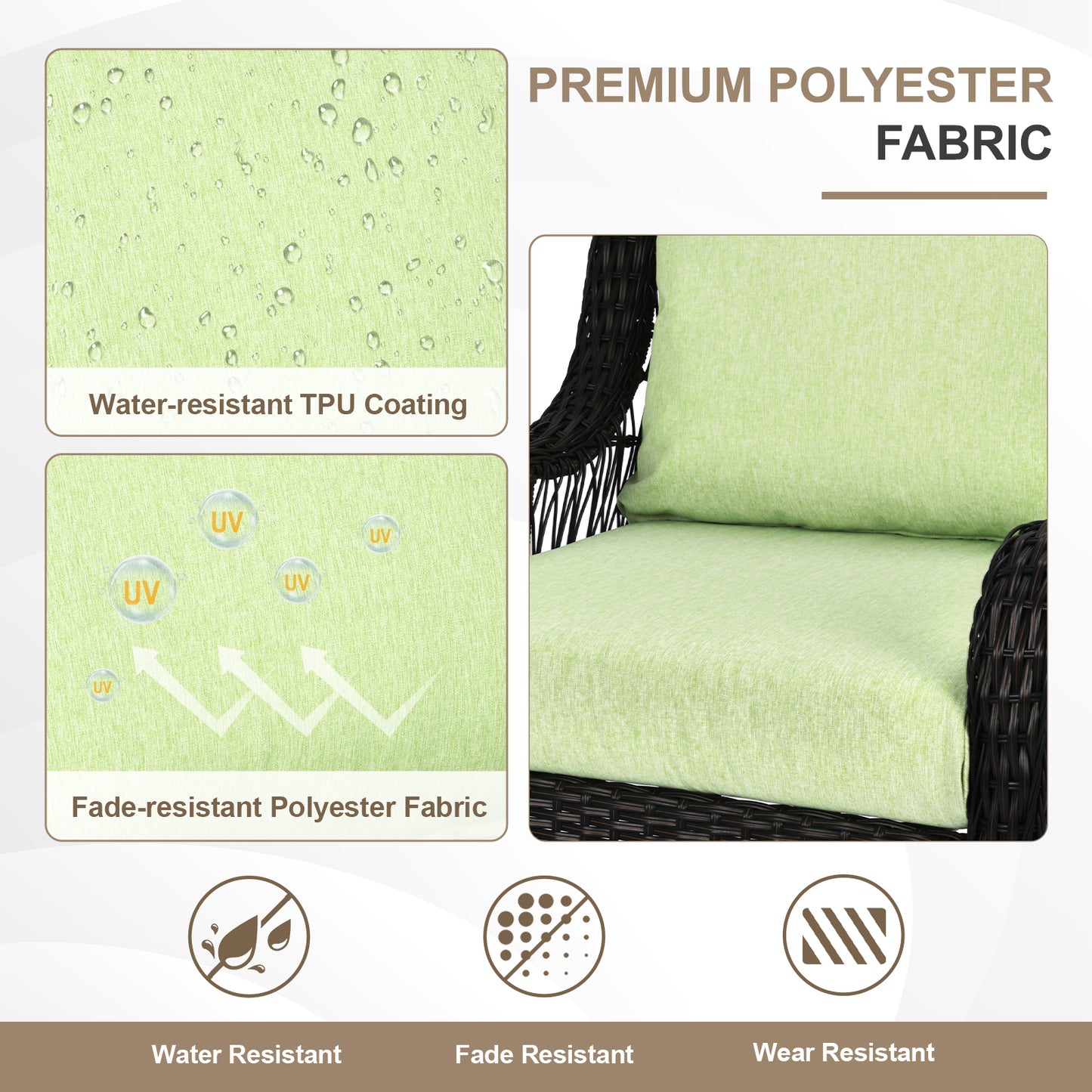 Waterproof Outdoor Deep Seat Cushion Set with Adjustable Straps & Removable Cover - Green Aoodor