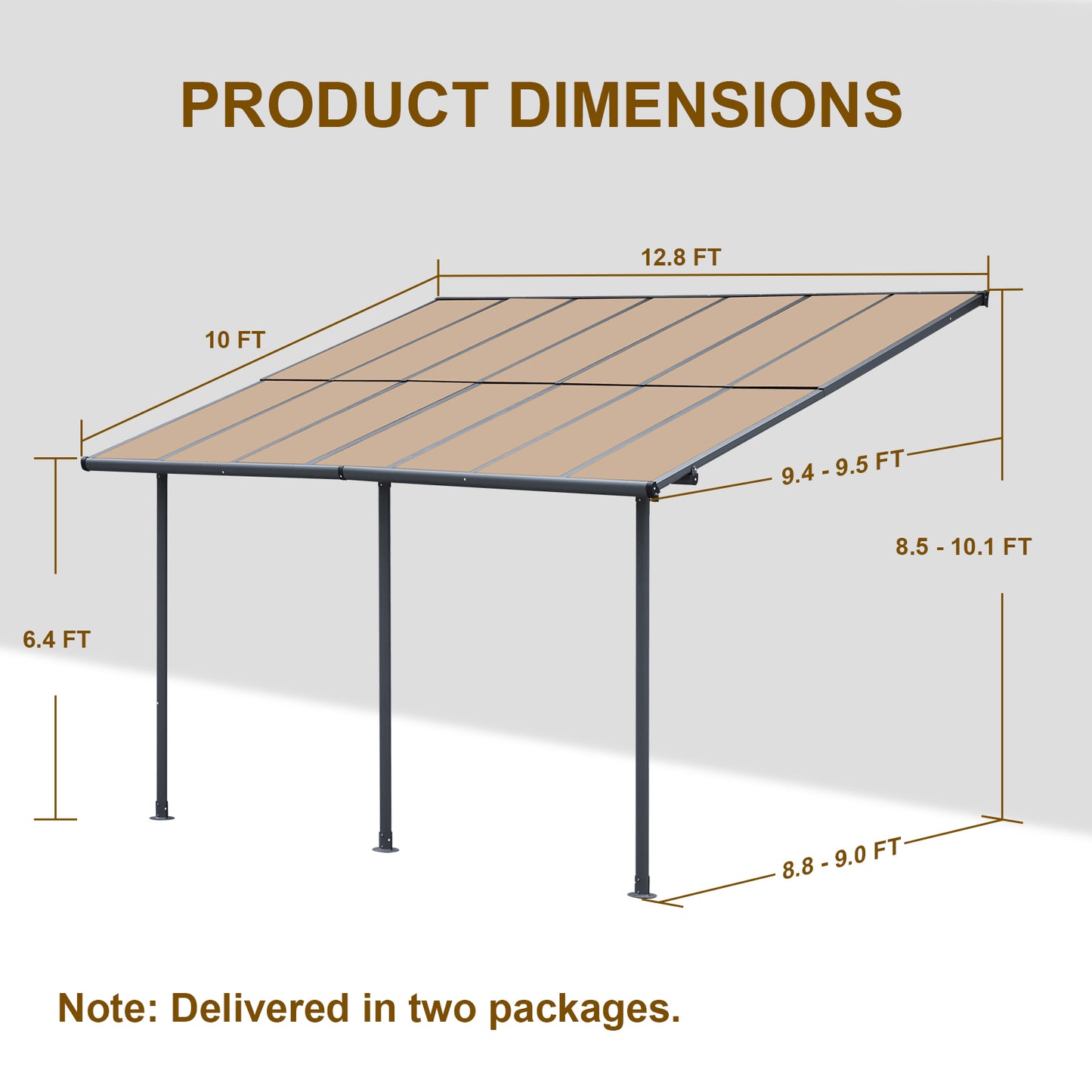 13x10/16.5x10 ft. Wall Mount Gazebo - Polycarbonate Outdoor Pergola