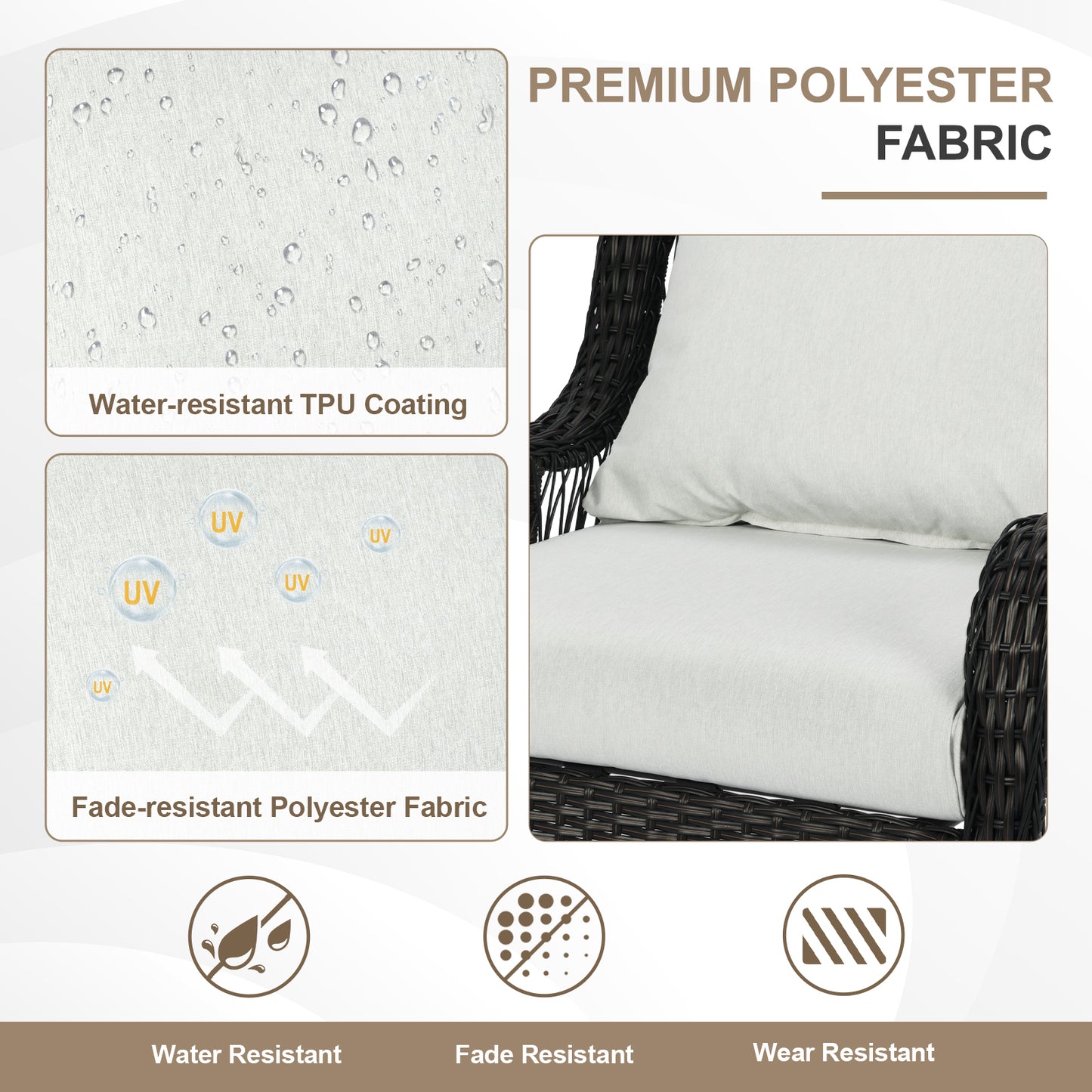 Waterproof Outdoor Deep Seat Cushion Set with Adjustable Straps & Removable Cover - Light Gray Aoodor