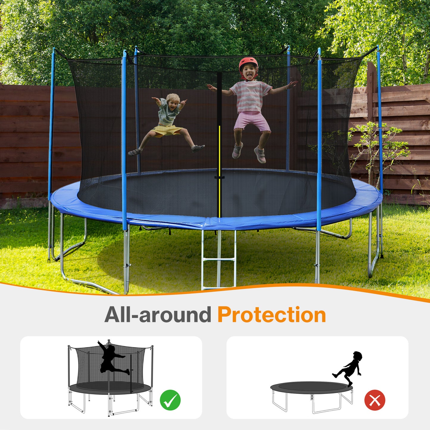 Trampoline Replacement Net for Outdoor Round Frame Trampolines, Safety Enclosure Net
