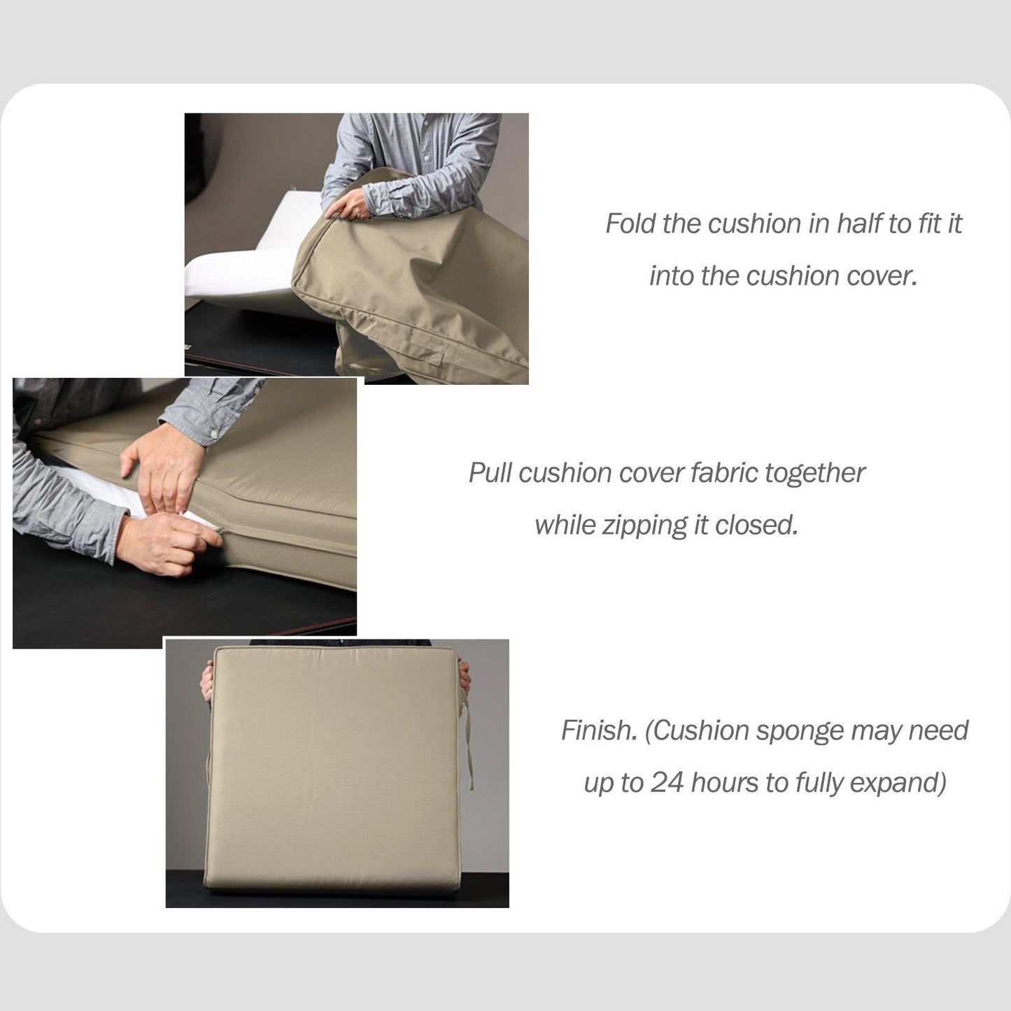 Outdoor Chair Cushions, Patio Deep Seat Cushions with Handle & Adjustable Straps - Khaki