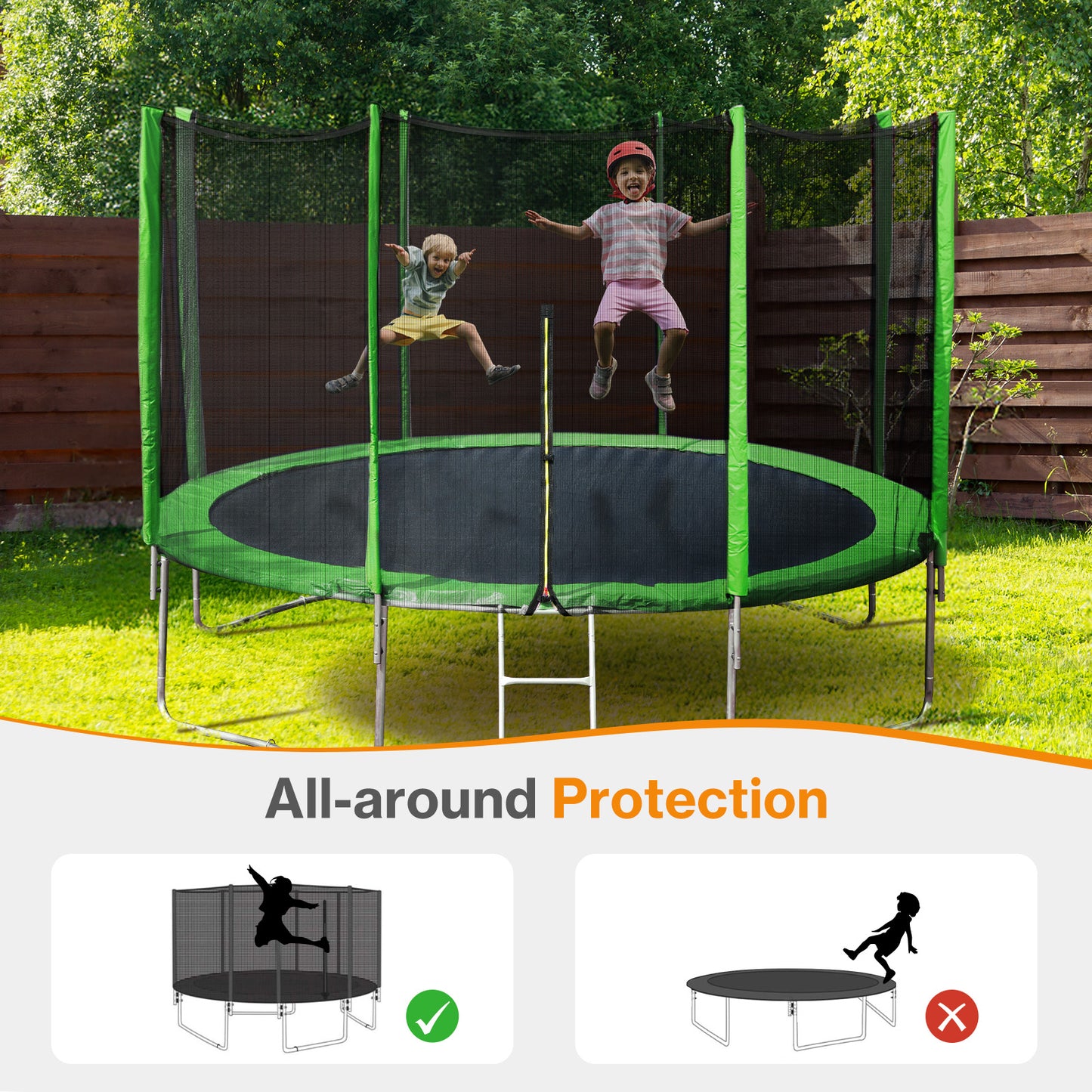 Trampoline Replacement Net for Round Frame Trampolines, Safety Enclosure Net