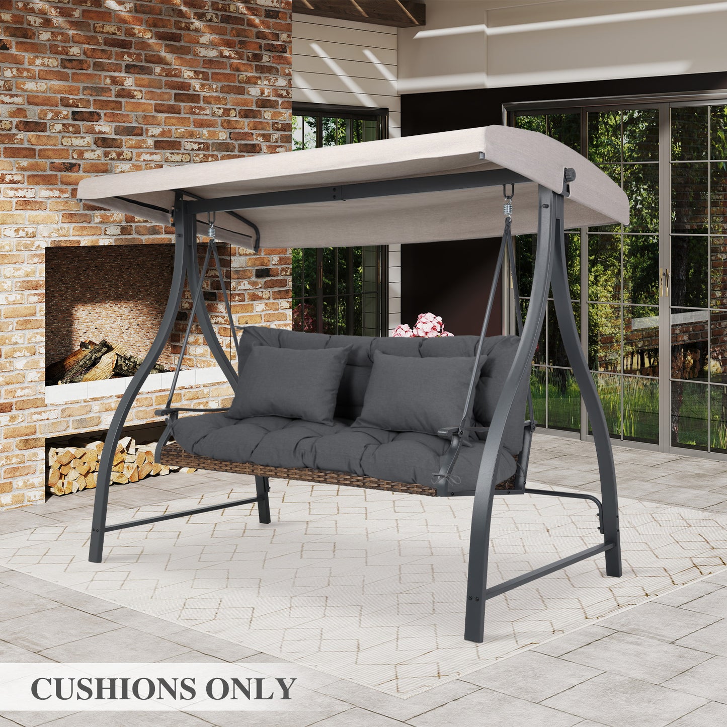 59" Tufted Porch Swing Cushions, Extra 5.1" Thick Outdoor Swing Bench Replacement Cushion with Backrest and 2 Pillows - Dark Gray