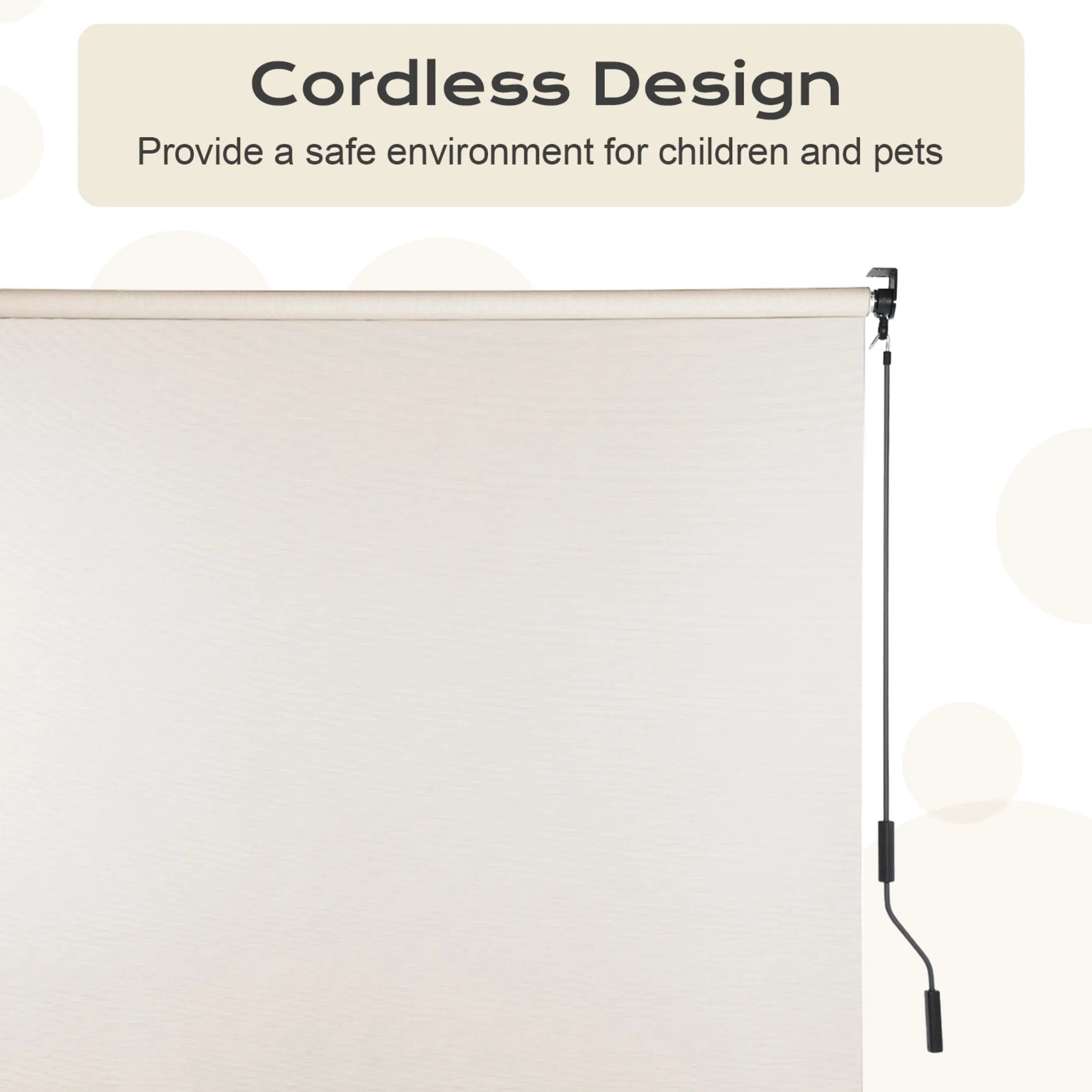 Aoodor 5% Openness Cordless Solar Fabric Roller Sun Shade for Outdoor Gazebo Pergola Porch, 95% UV Protection Beige Cordless Design