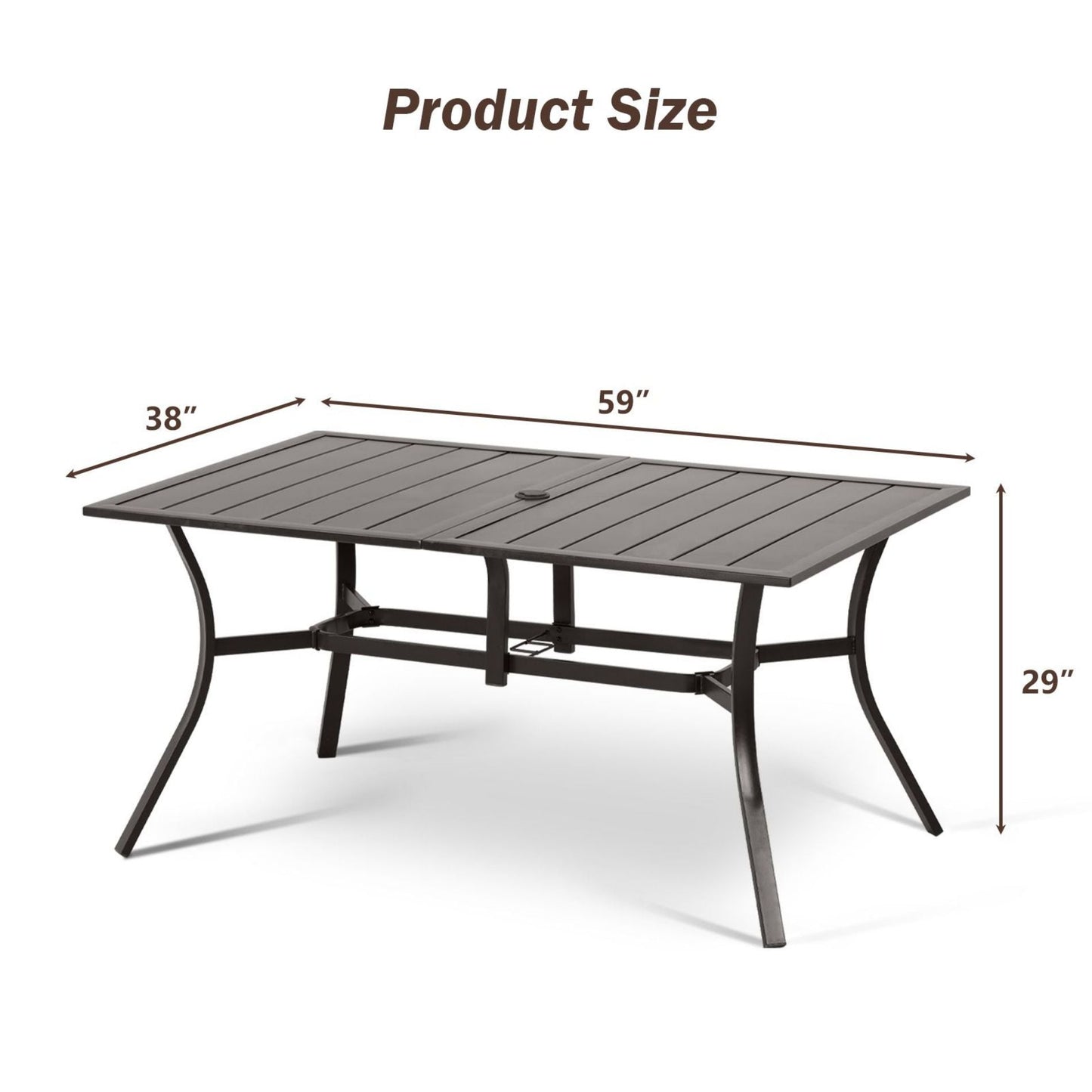 59x38 inch Patio Dining Table for 6 People, Metal Outdoor Table with Adjustable Umbrella Hole Aoodor