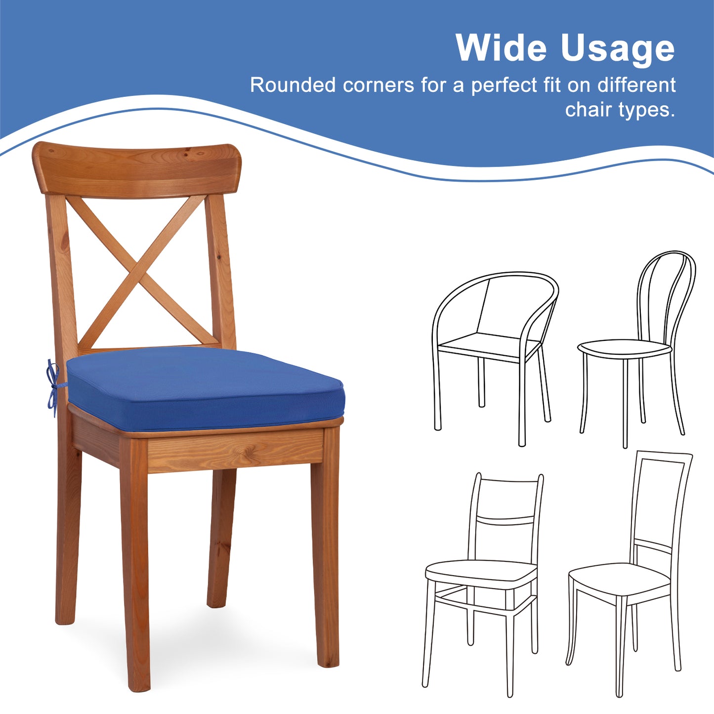Outdoor Chair Cushion, Patio Seat Pad, Removable Cover with Hidden Zipper, Ties - Navy Blue