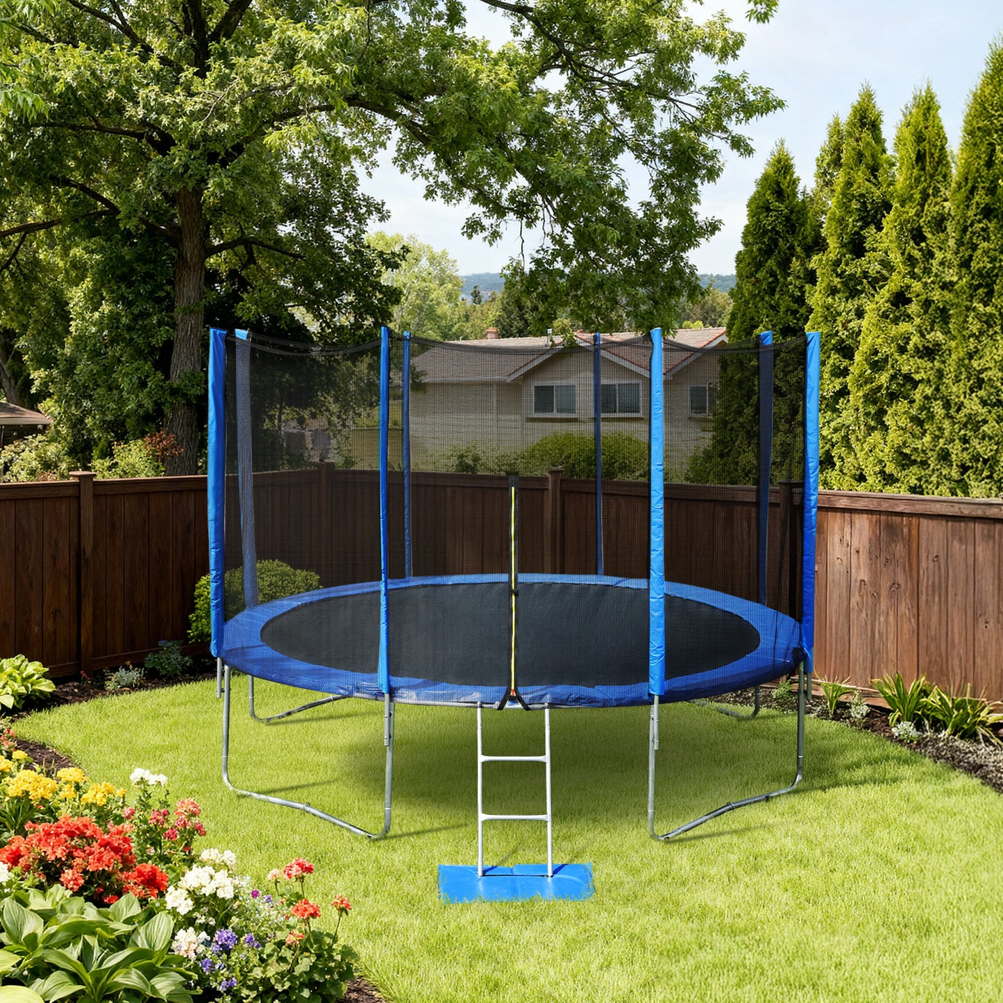 Outdoor Trampoline, Recreational Trampoline with Enclosure Outer-Safety Net and Ladder for Kids