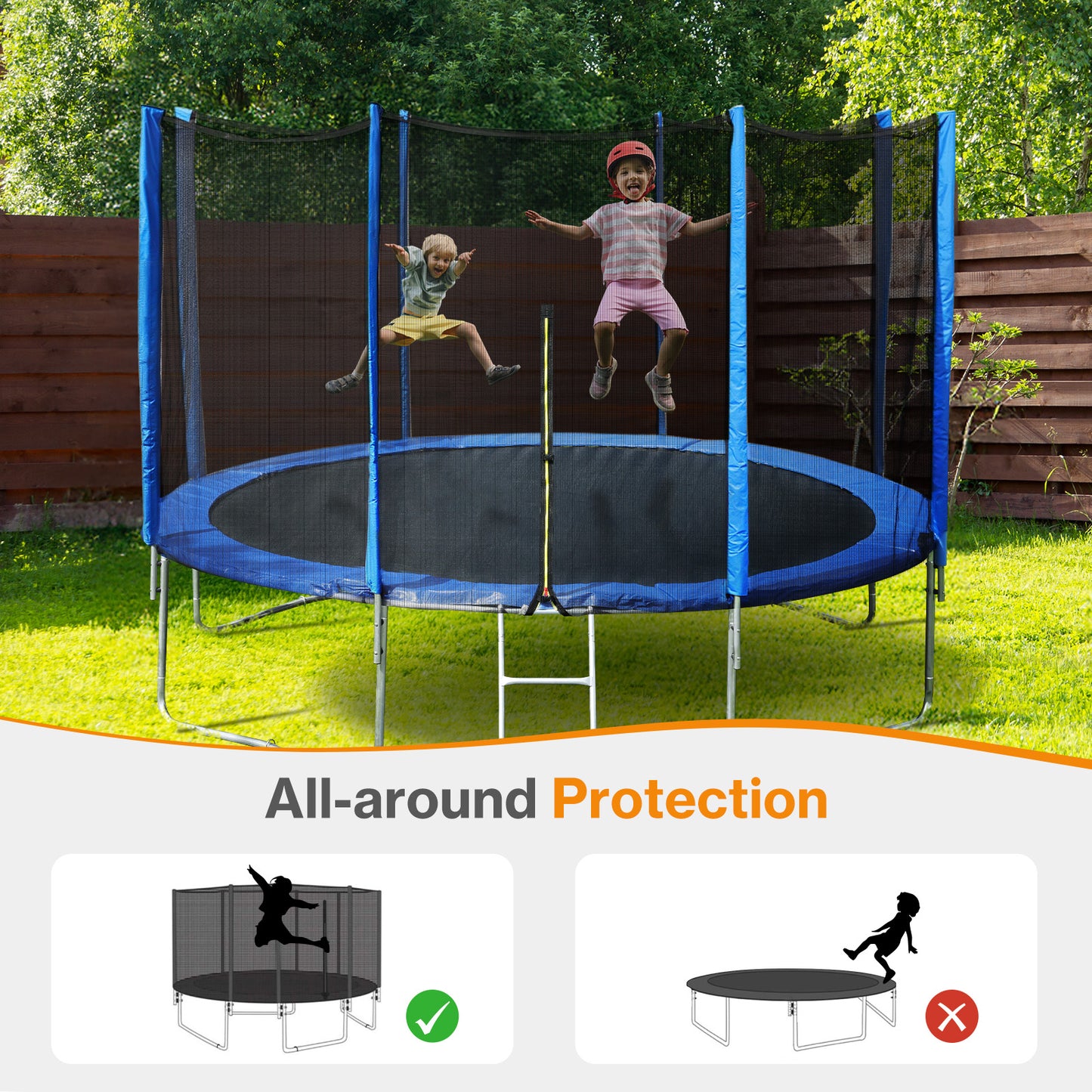 Trampoline Replacement Net for Round Frame Trampolines, Safety Enclosure Net