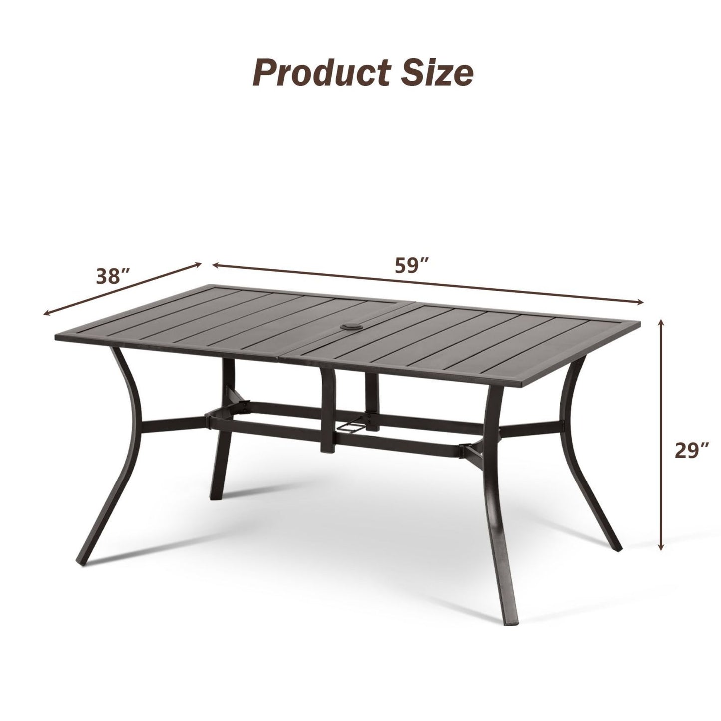 59x38 inch Patio Dining Table for 6 People, Metal Outdoor Table with Adjustable Umbrella Hole Aoodor