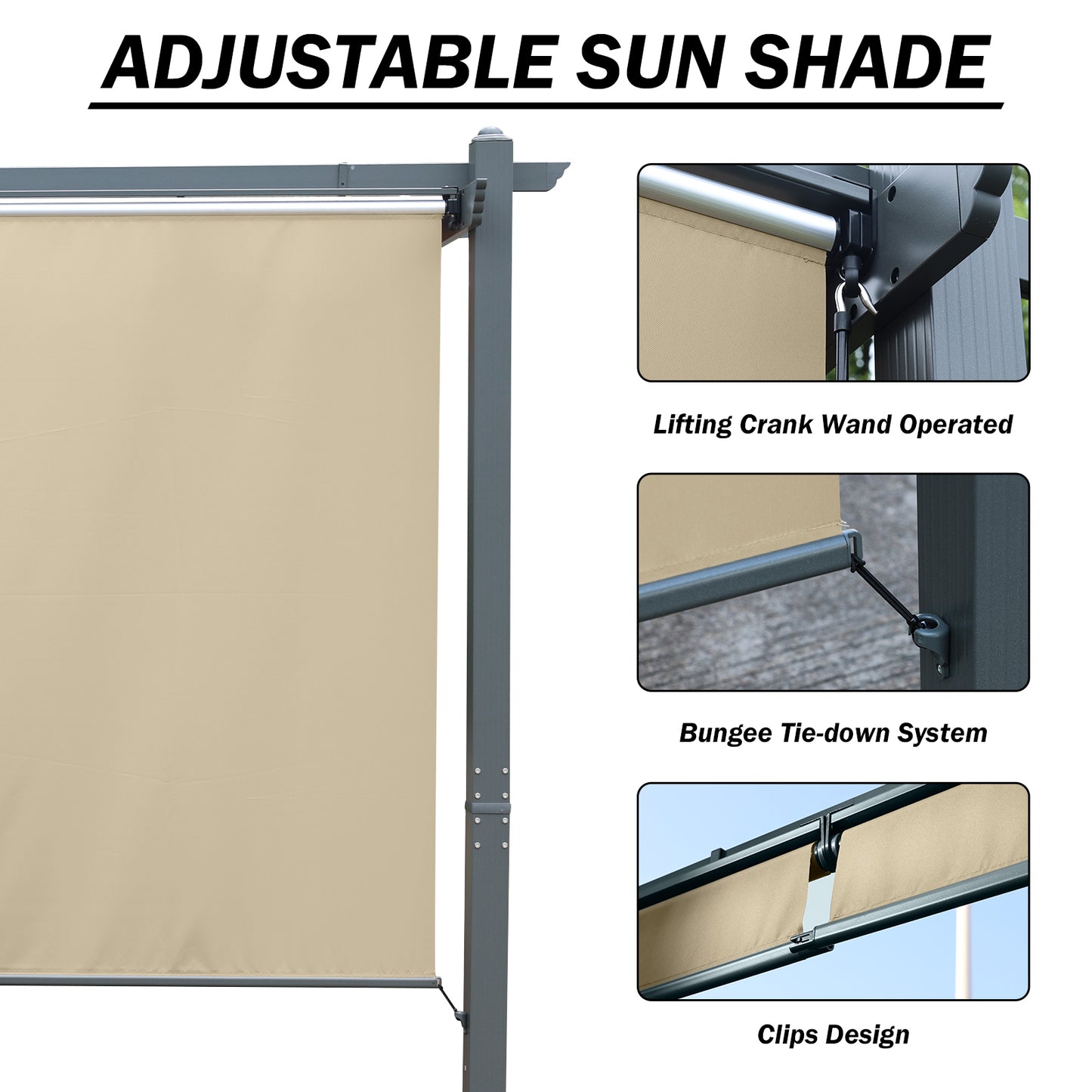 12x20 ft. Outdoor Pergola with Retractable Shade Canopy, Aluminum Frame, Roller Shade Curtain