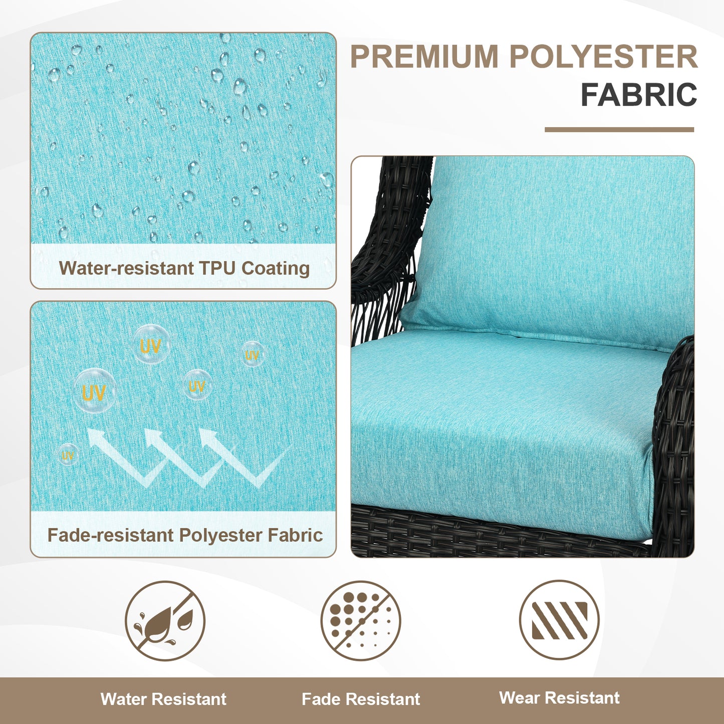 Waterproof Outdoor Deep Seat Cushion Set with Adjustable Straps & Removable Cover - Aruba Blue Aoodor