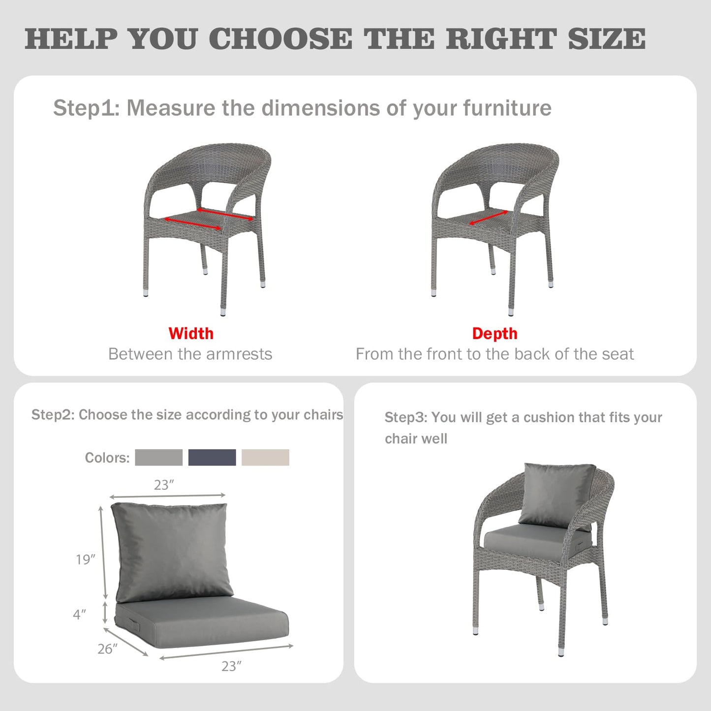 Outdoor Chair Cushions, Patio Deep Seat Cushions with Handle & Adjustable Straps - Gray