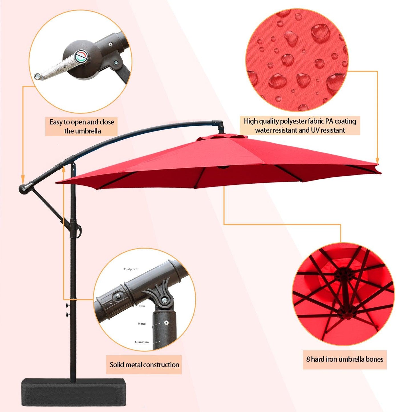 Offset Hanging Umbrella with Base Stand 10 Ft. Patio Umbrella Aoodor