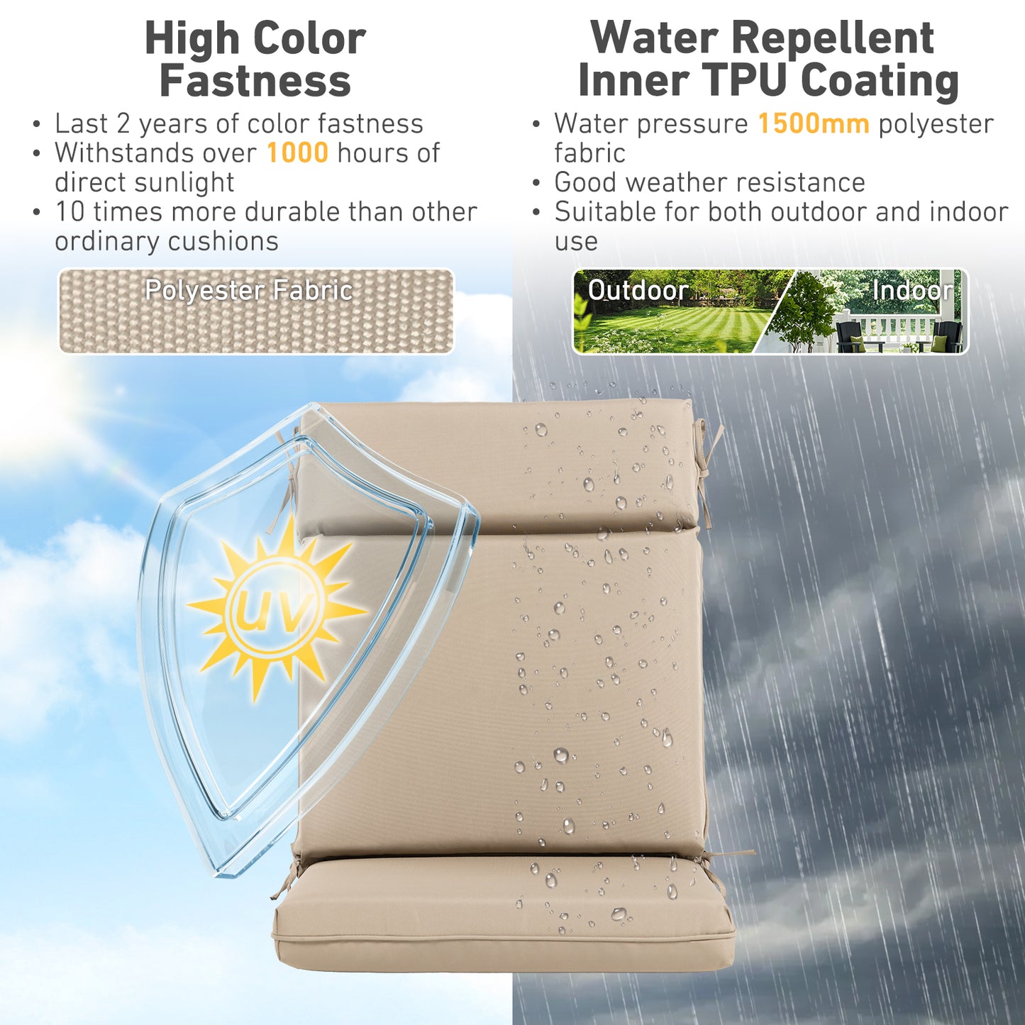 Outdoor Polyester High Back Dining Chair Cushion Set - Khaki Aoodor