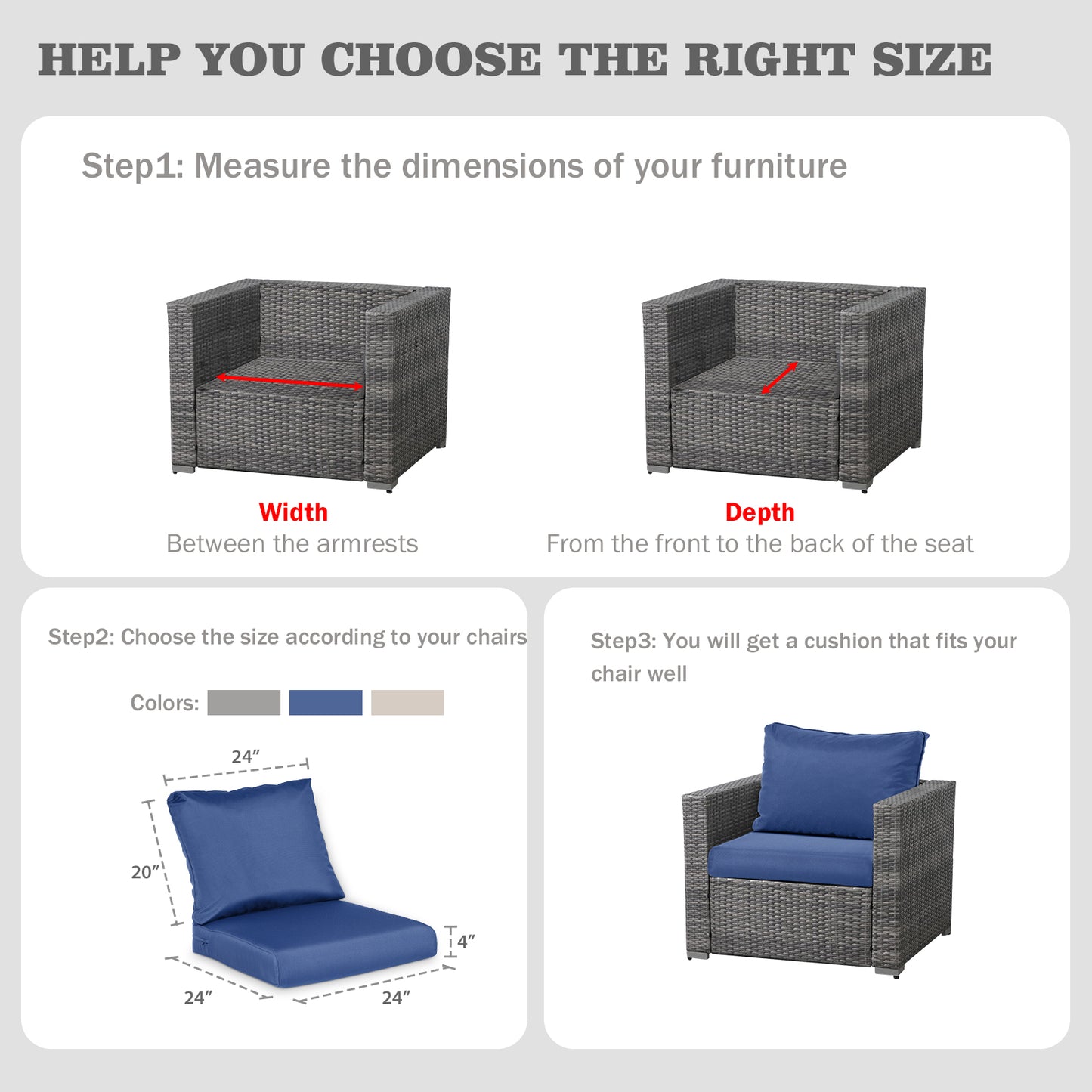 Outdoor Chair Cushions, Patio Deep Seat Cushions with Handle & Adjustable Straps - Navy Blue