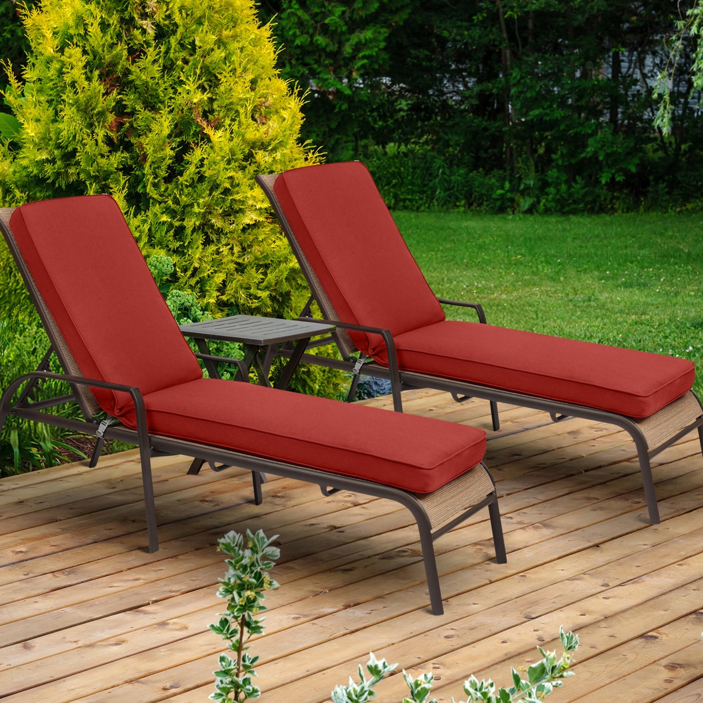 72x21x3 inch Patio Chaise Lounger Cushions Set of 2 - Wine Red Aoodor