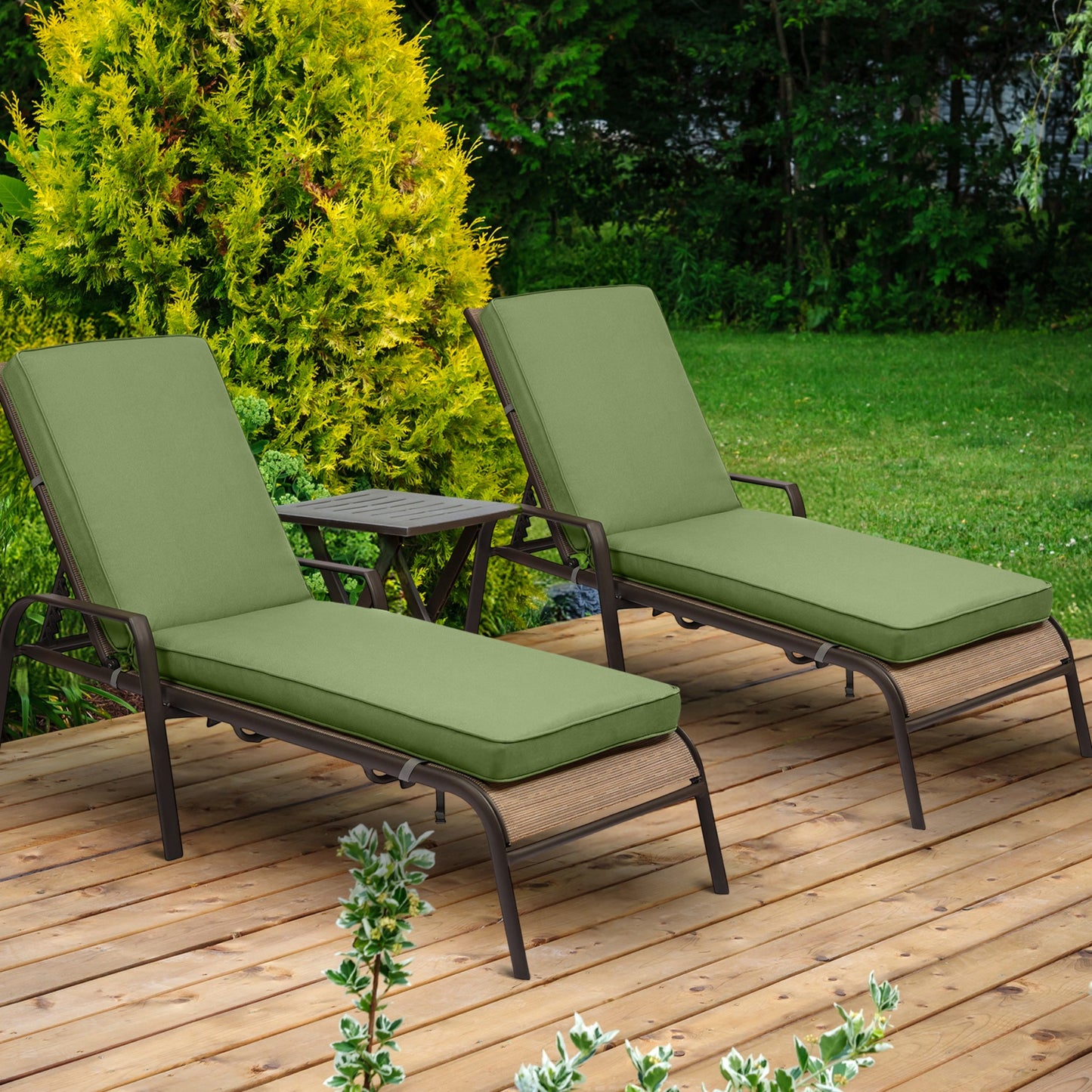 72x21x3 inch Patio Chaise Lounger Cushions Set of 2 - Green