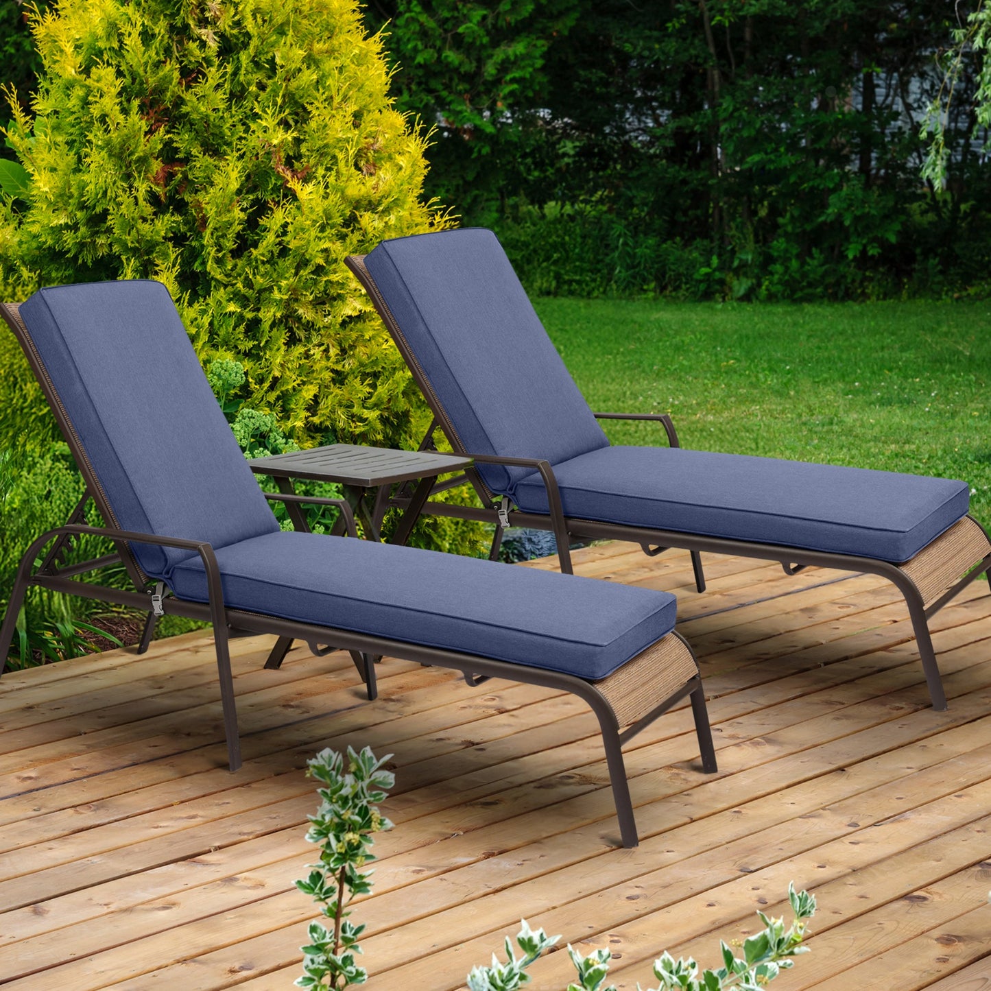 72x21x3 inch Patio Chaise Lounger Cushions Set of 2 - Dark Blue