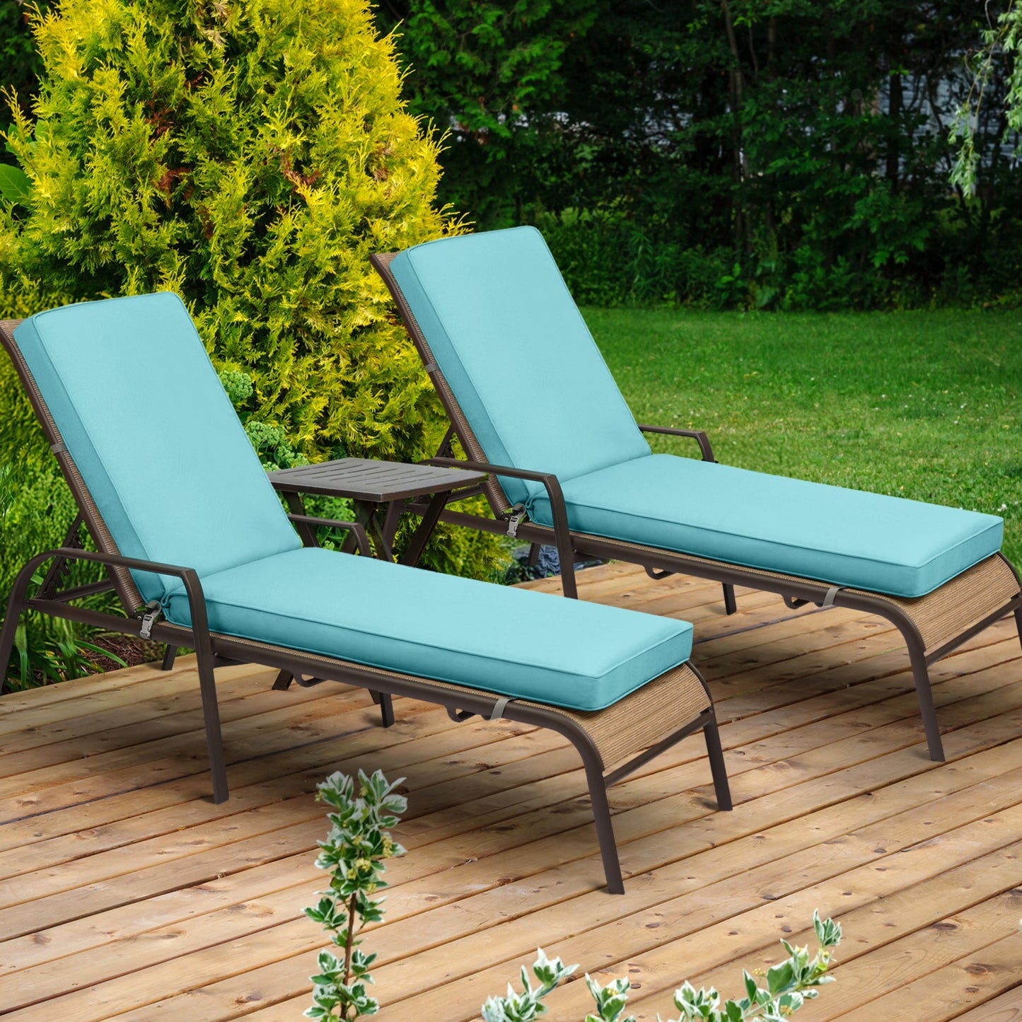 72x21x3 inch Patio Chaise Lounger Cushions Set of 2 - Blue Aoodor