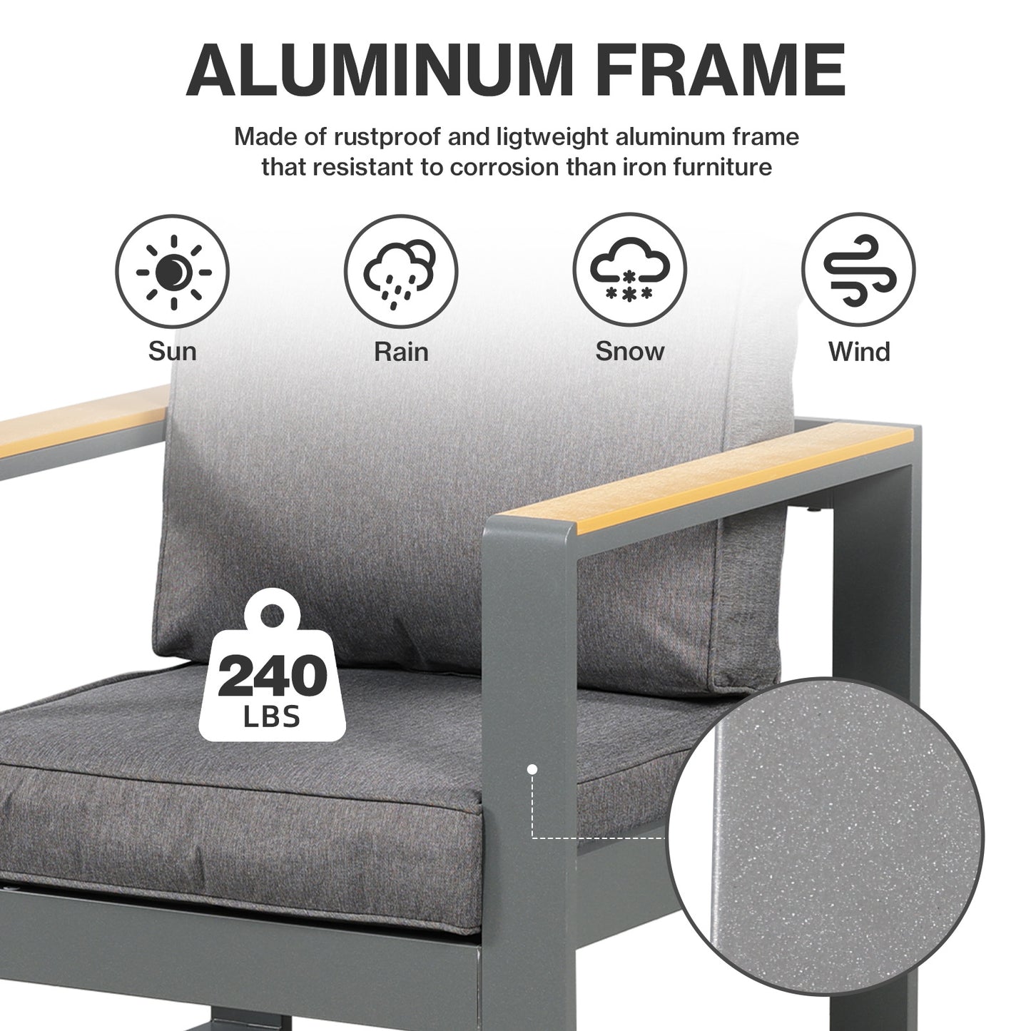 2 PCS Armchairs Aluminum Sofa Couch Deep Seat with Thick Cushions