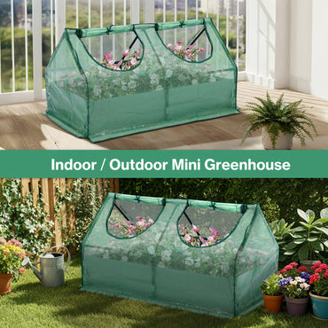 Raised Garden Bed with Mini Greenhouse Cover, Green PE Planter Box Kit