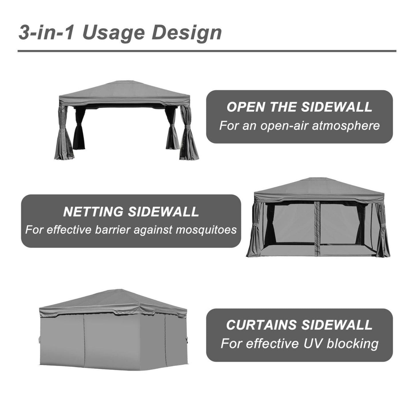 12 x 12 ft. Outdoor Gazebo Tent Canopy Shelter, Aluminum Frame with Privacy Curtain and Netting Gazebo Aoodor LLC