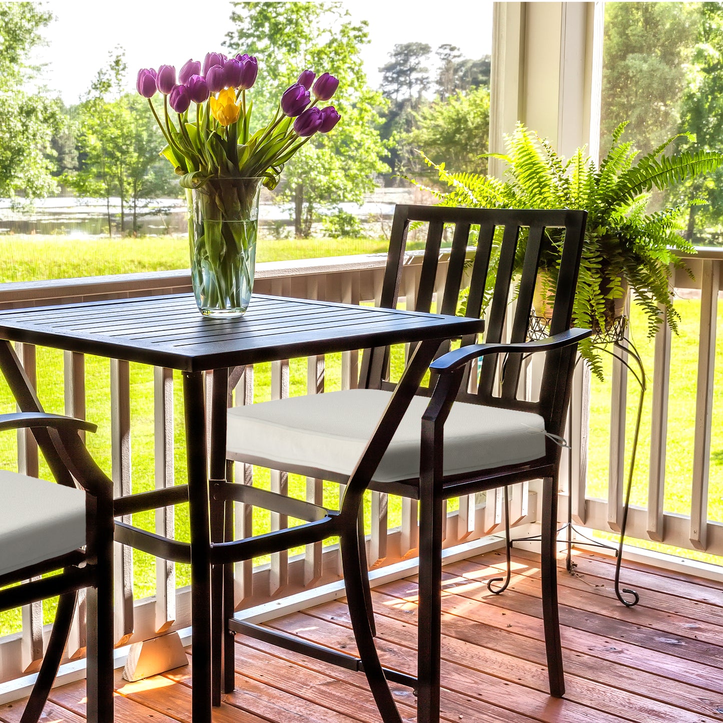 Outdoor Dining Chair Cushions Set, Patio Chair Pads with Ties, Ivory White