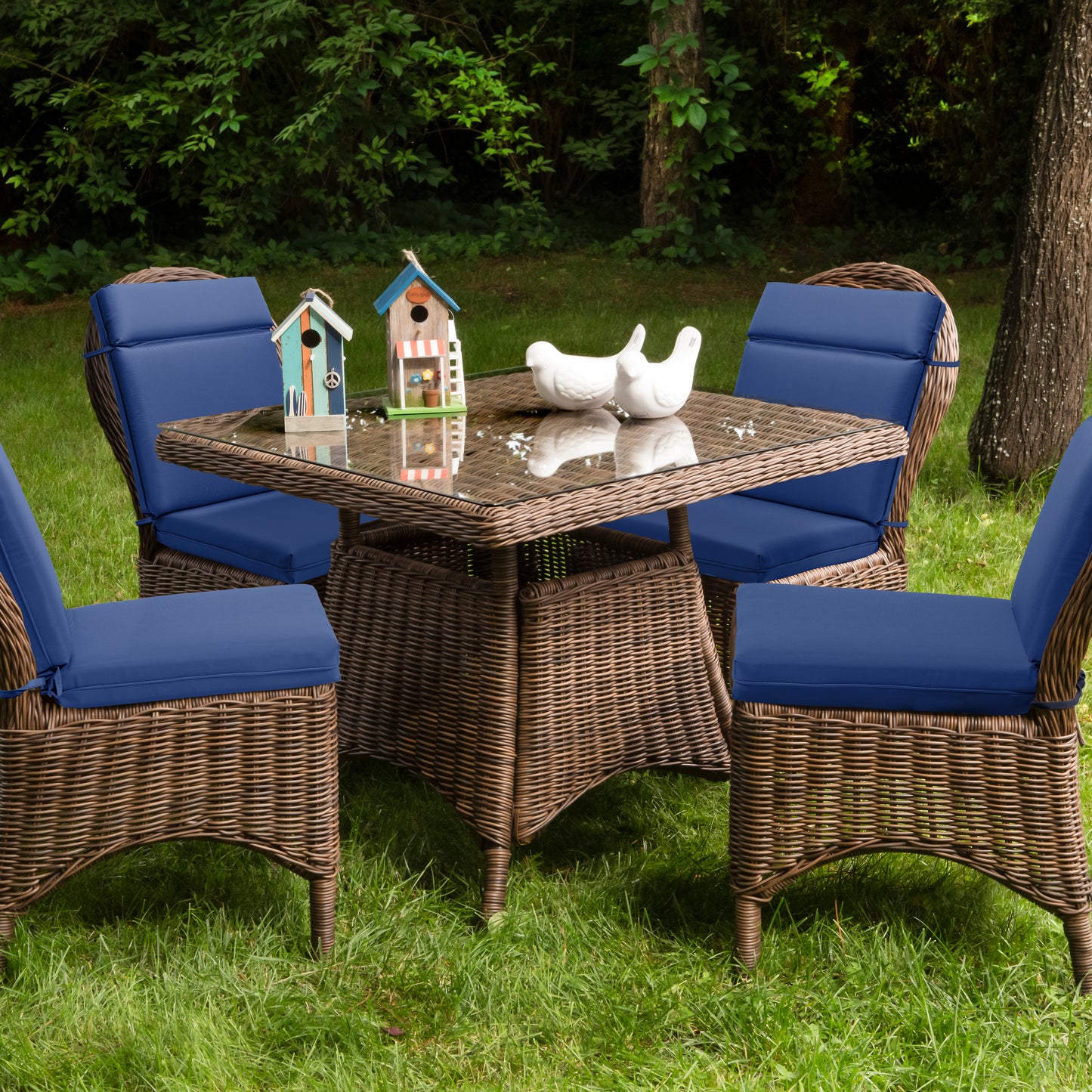 Outdoor Polyester High Back Dining Chair Cushion Set - Navy Blue