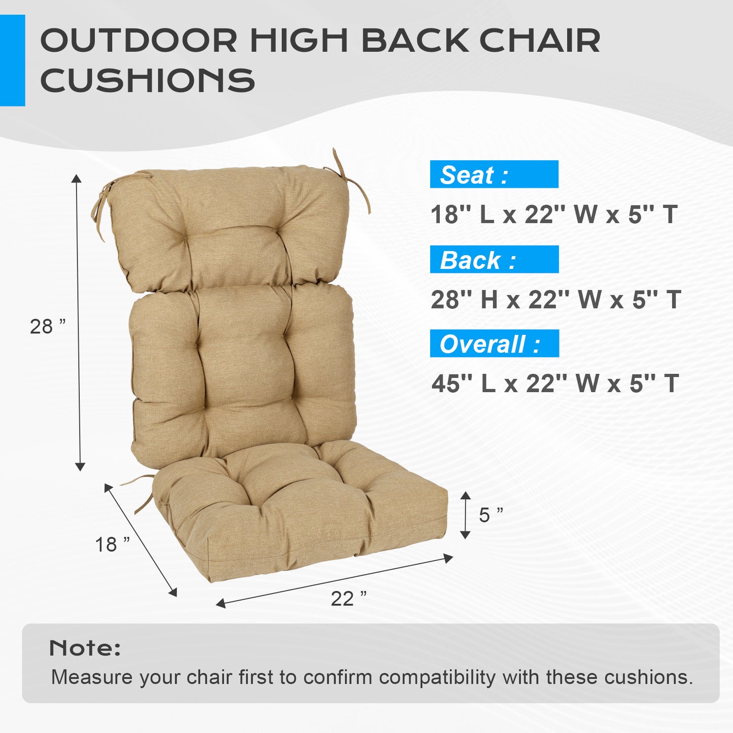 Tufted Outdoor High Back Chair Cushions Patio Rocking Pads for Furniture, Brown