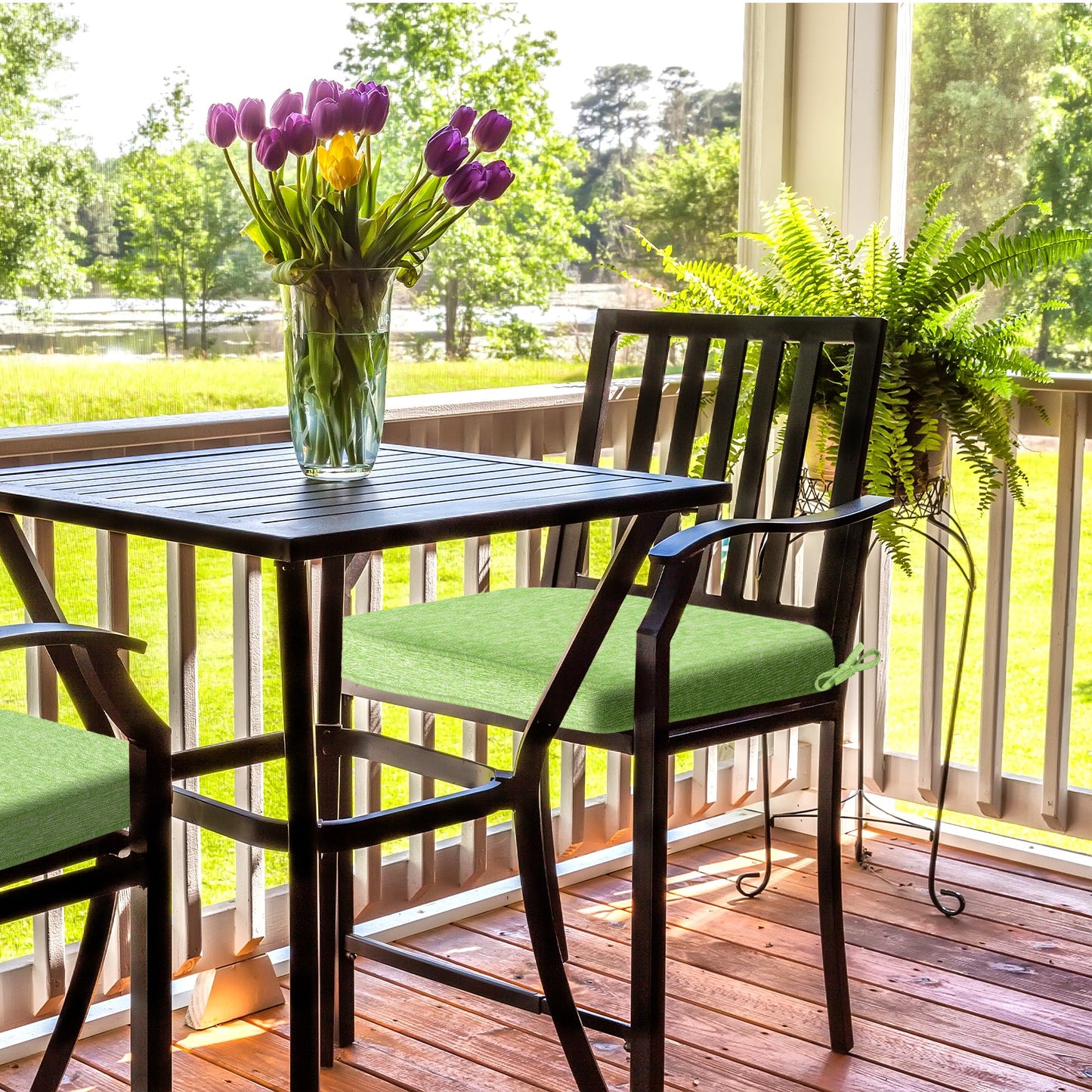 Outdoor Dining Chair Cushions Set, Patio Chair Pads with Ties, Green Aoodor